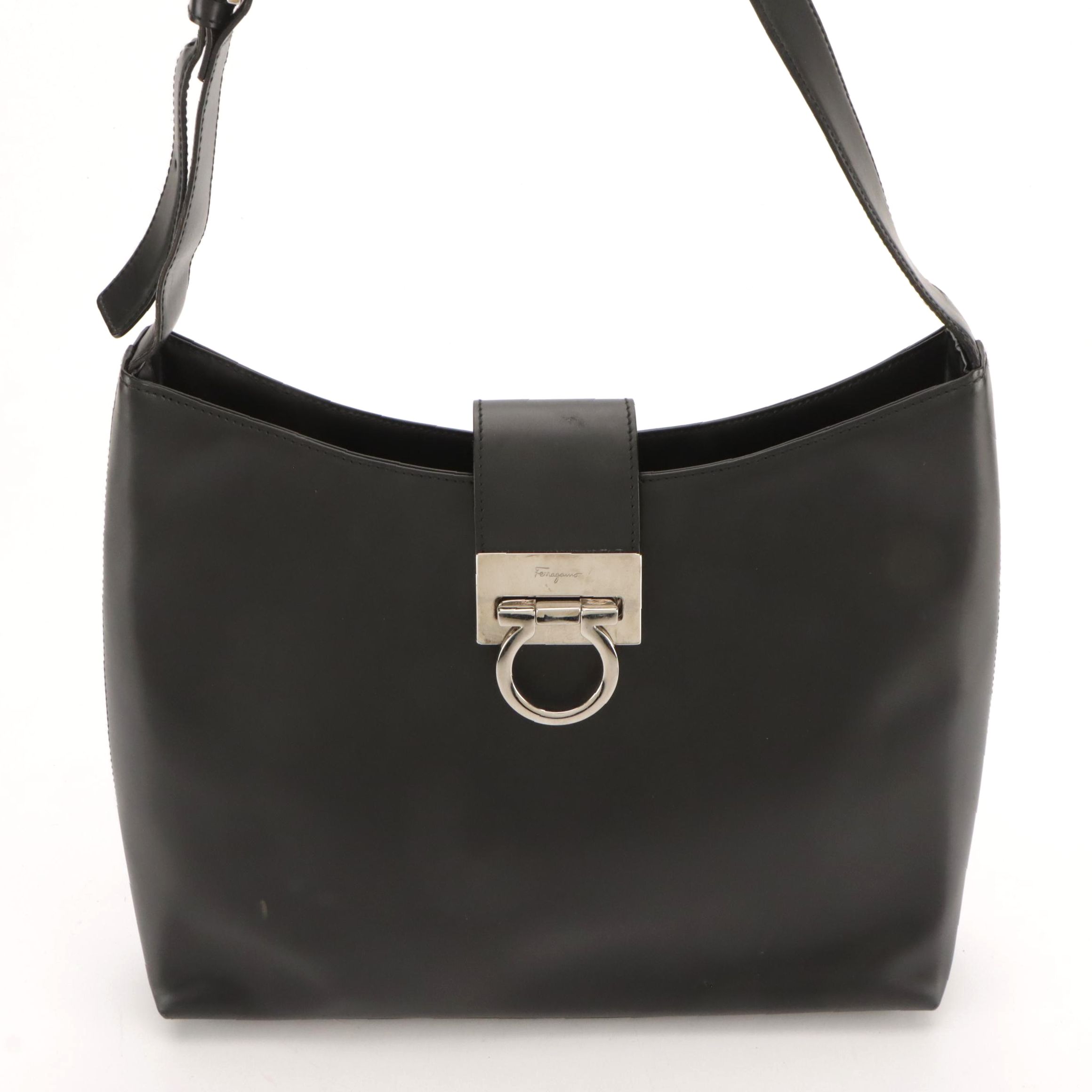 Salvatore Ferragamo Gancini Clasp Closure Shoulder Bag in Back Leather