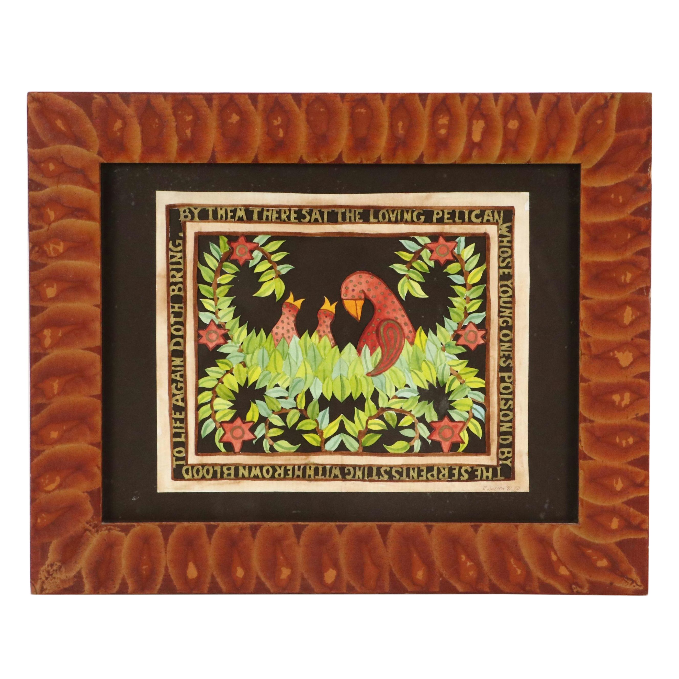 Pamela Dalton Hand-Painted Scherenschnitte Folk Art with Verse, 1991