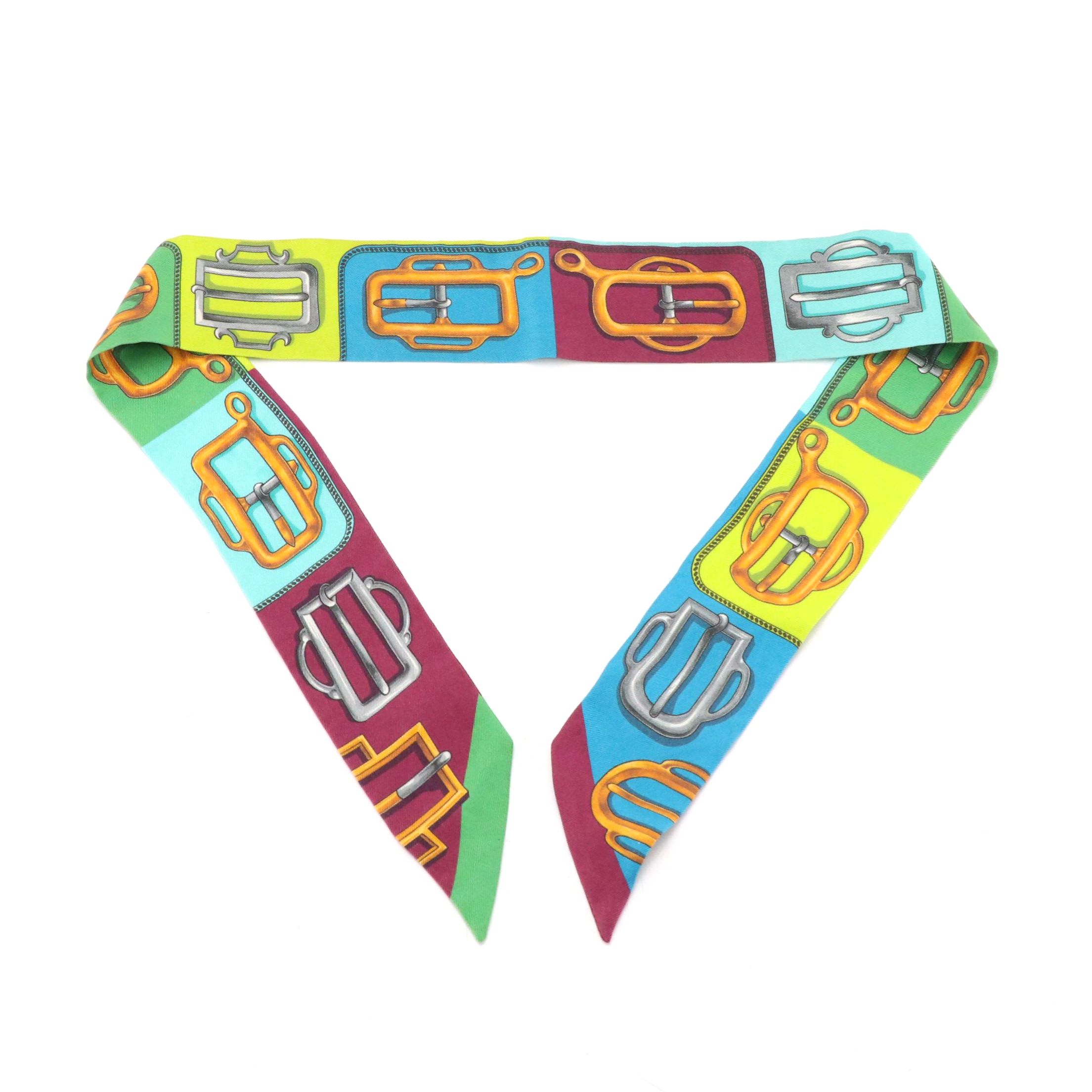 Hermès "Bouclerie d'Attelage" Silk Twilly Scarf With Box