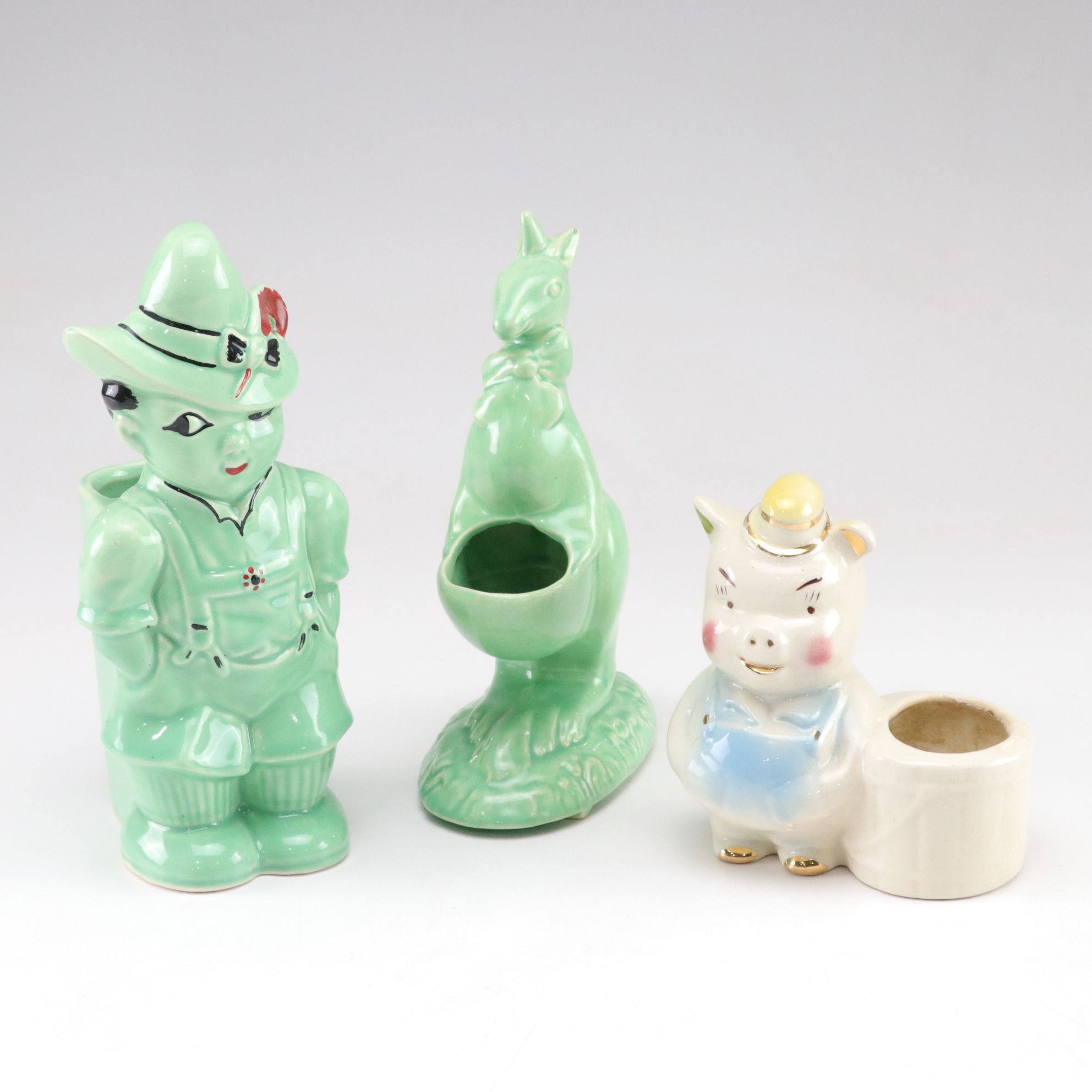 Ceramic Kangaroo, Pig & German Boy Planters, Mid-20th Century