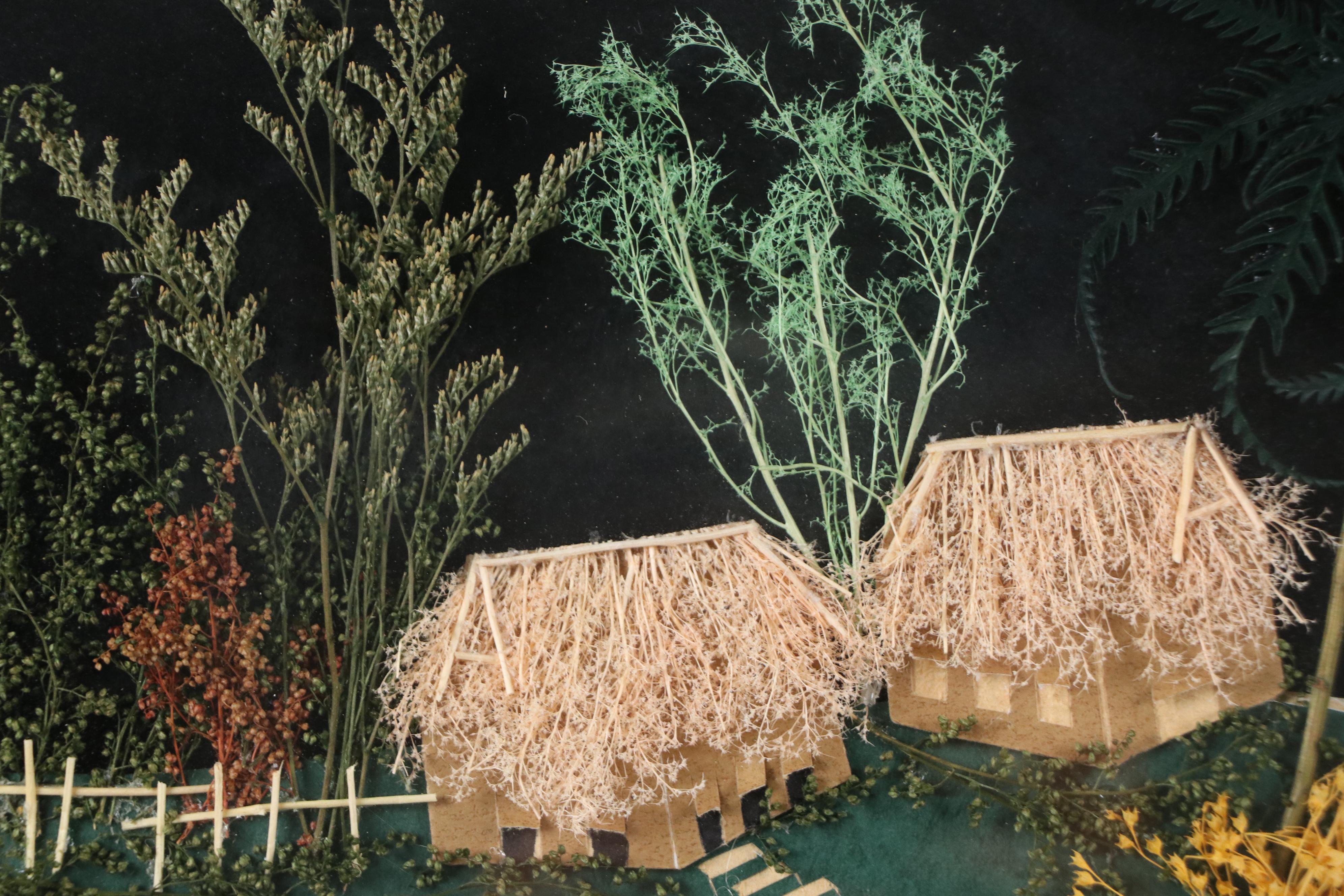 Mixed Media Shadowbox of Southeast Asian Landscape, Late 20th Century