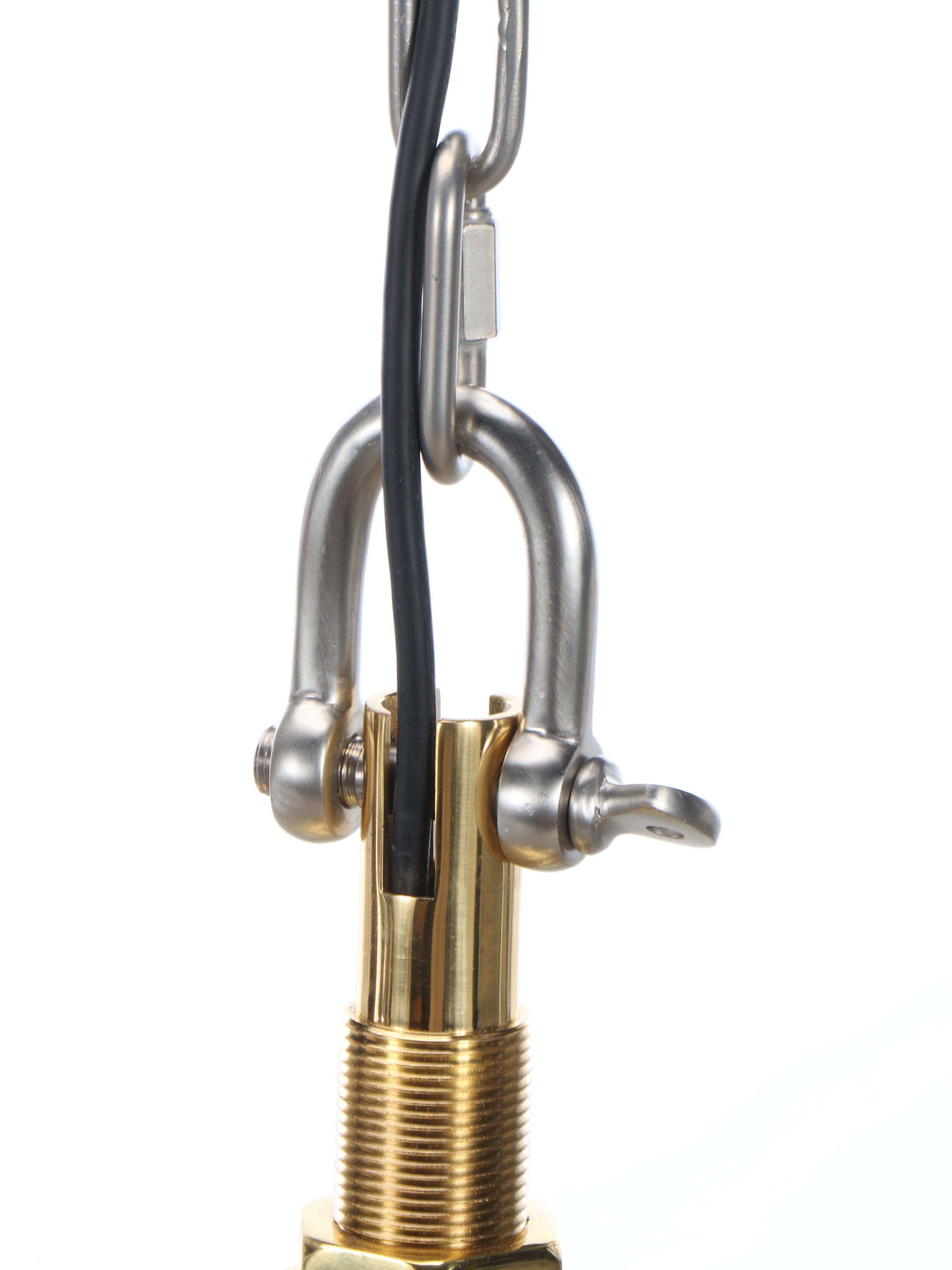 Large Nautical Style Brass and Steel Pendant Work Lights