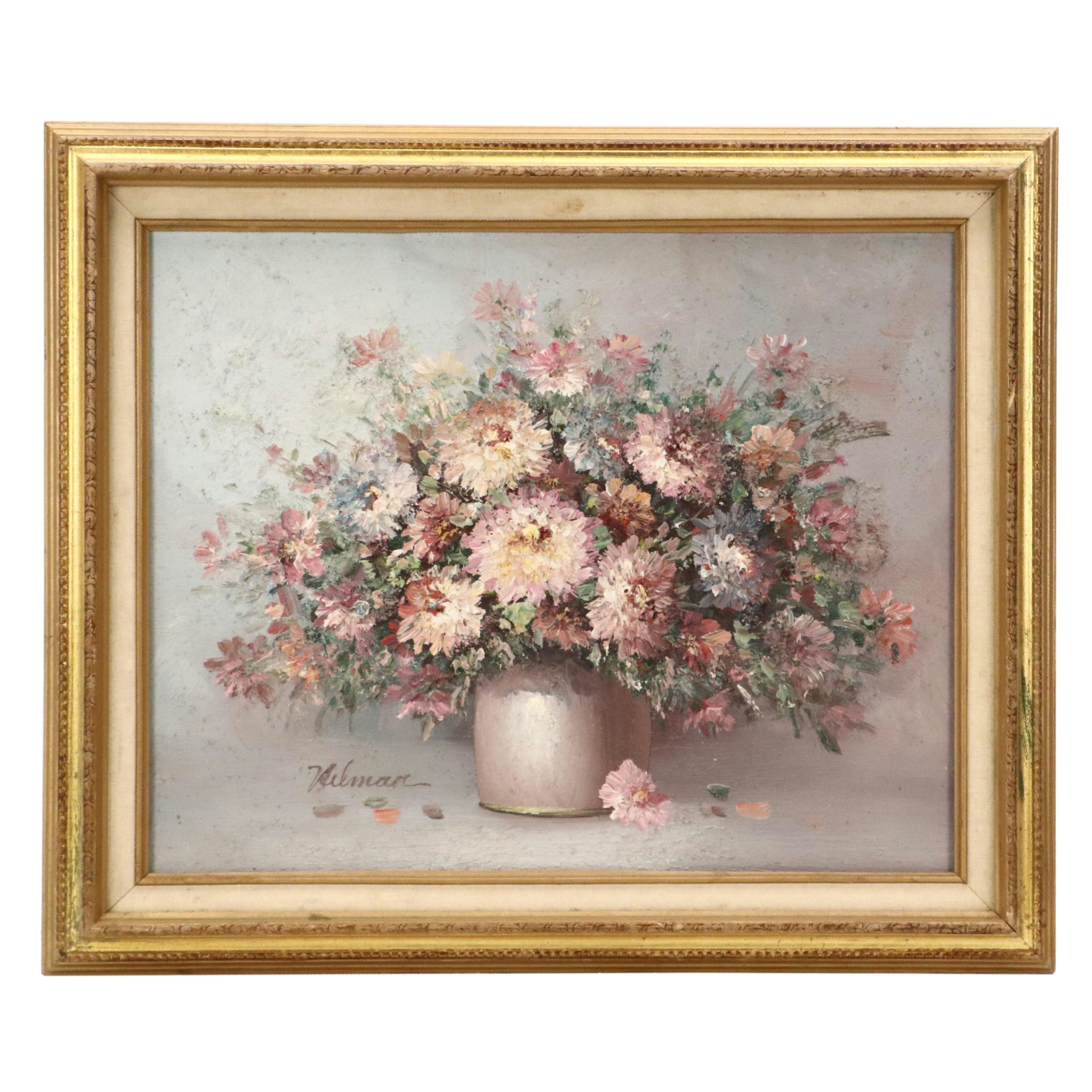 Textured Oil Painting Floral Still Life of Bouquet, Late 20th Century