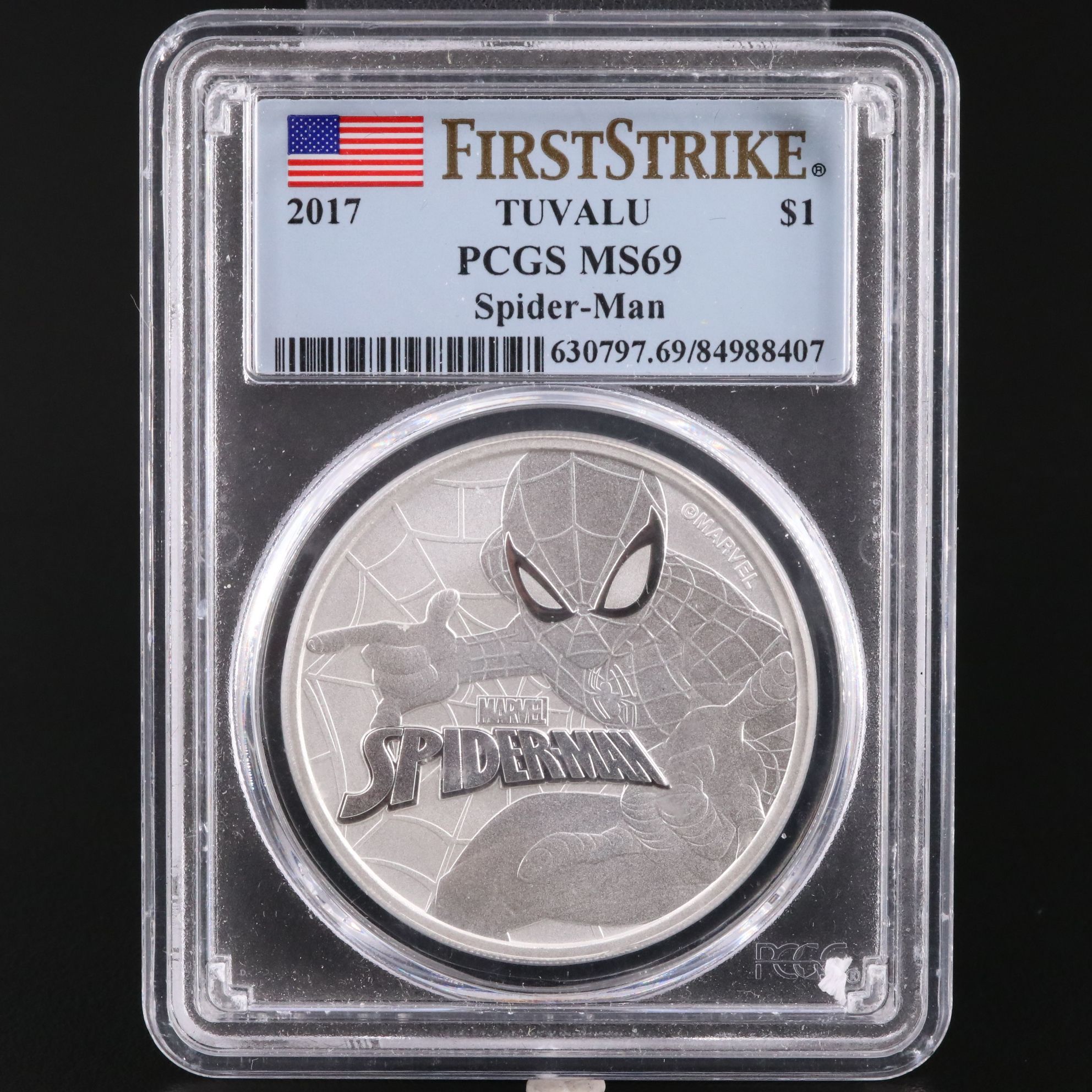PCGS Graded MS69 2017 Tuvalu $1 Spider-Man Silver Coin