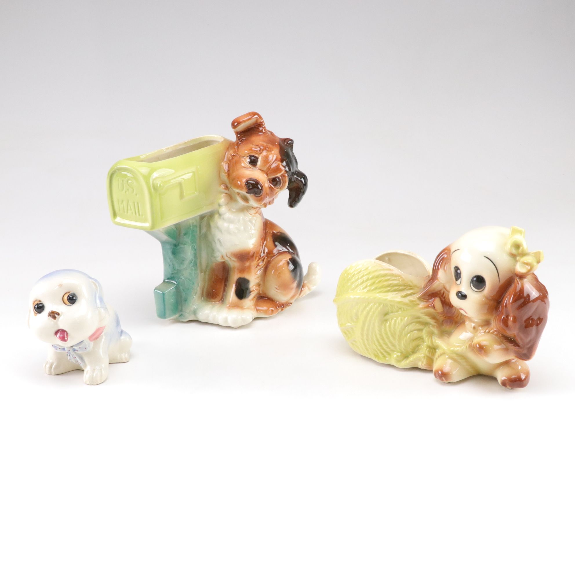 Three Ceramic Dog Figural Planters, Mid-20th Century