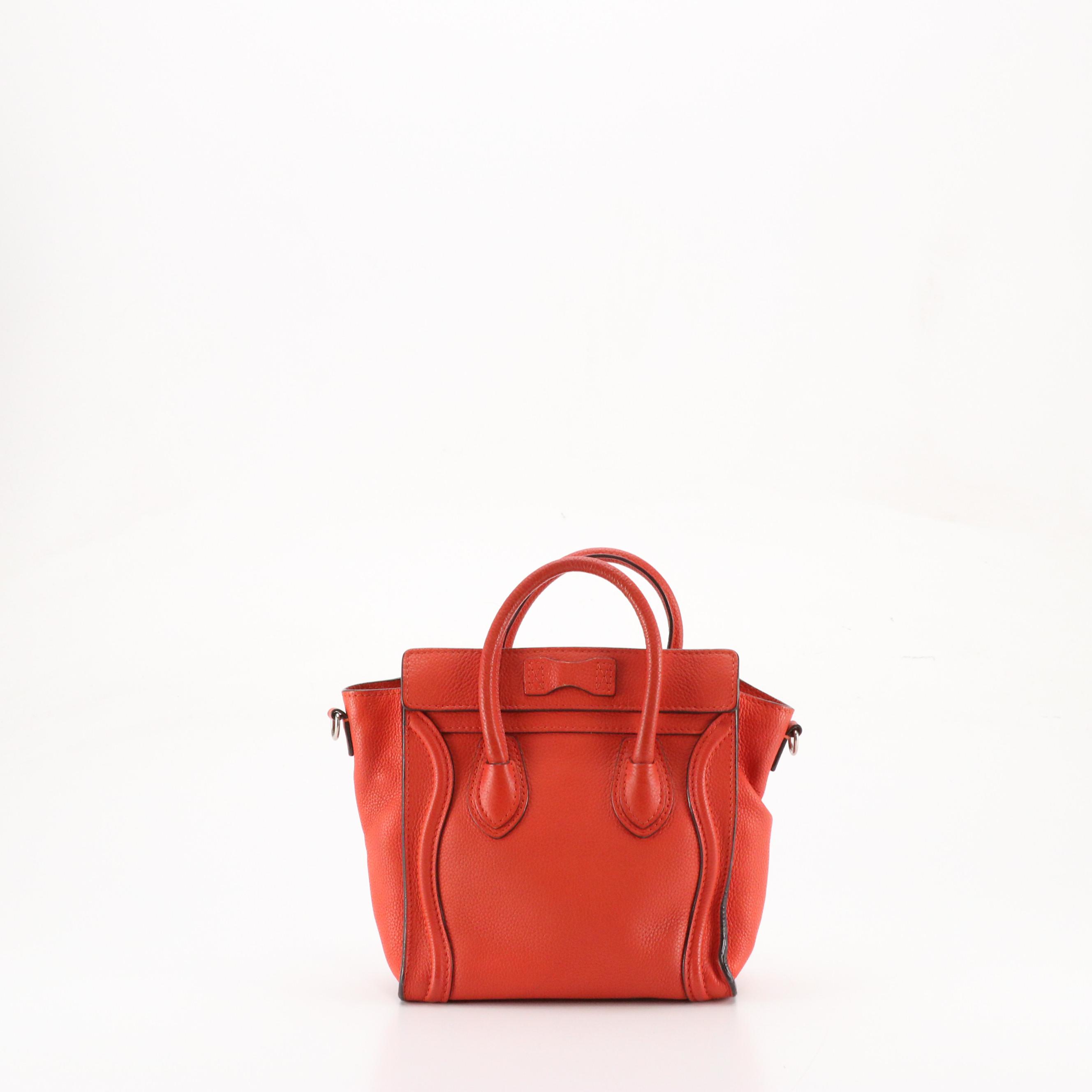 Celine Micro Two-Way Luggage Tote in Vermilion Grained Calfskin Leather