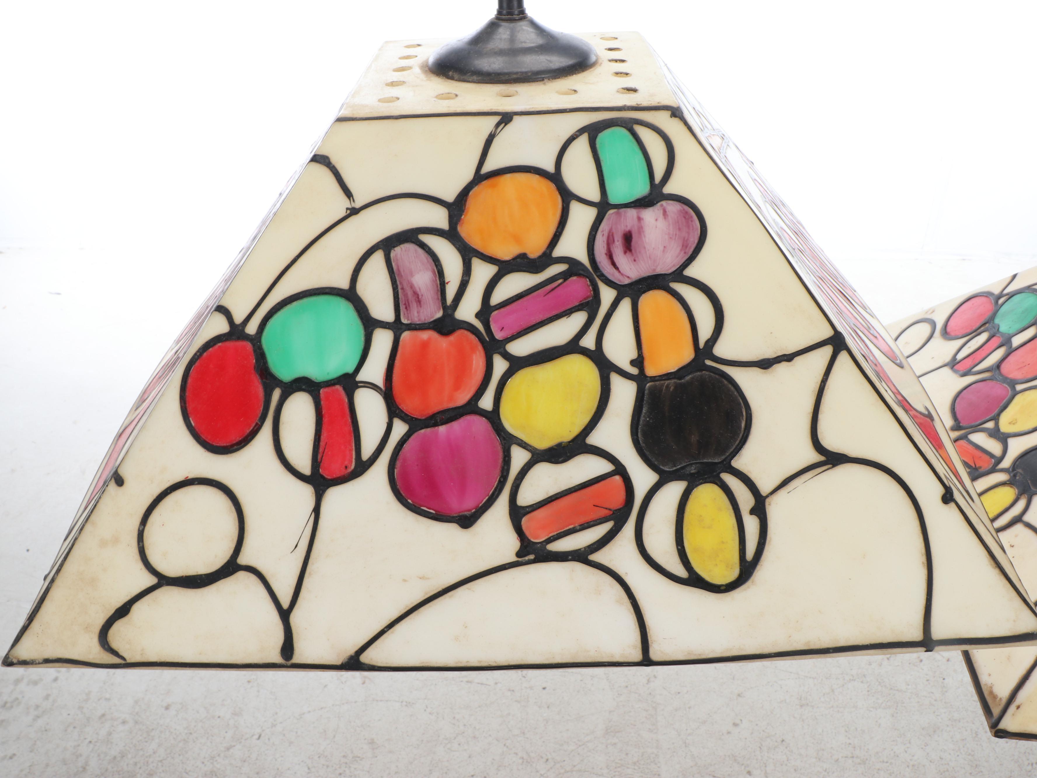 Pool Table Acrylic Faux Slag Glass Pendant Lights, Vintage