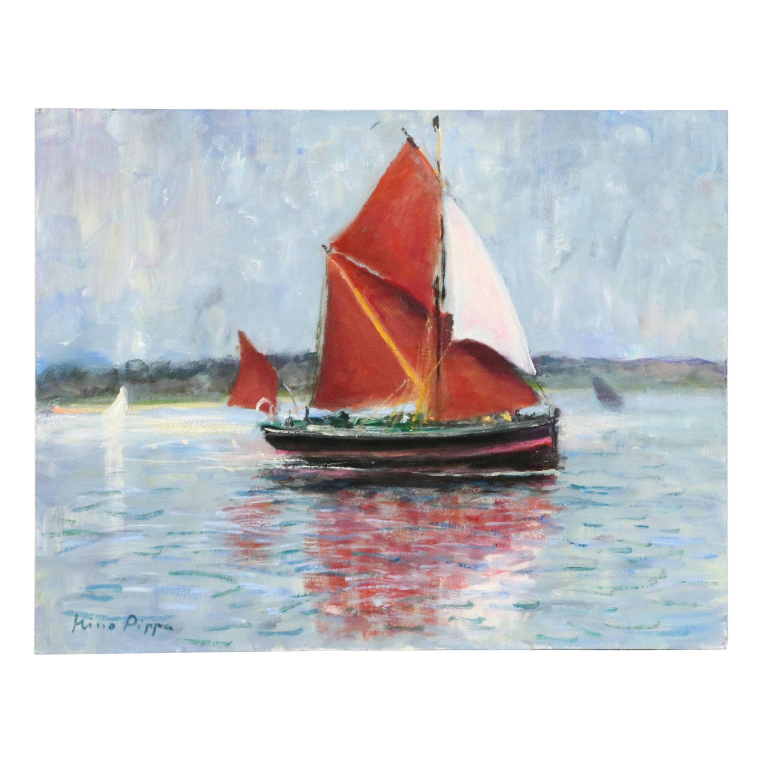 Nino Pippa Oil Painting "U.K. - Spritsail Barge on the Way to London," 2019