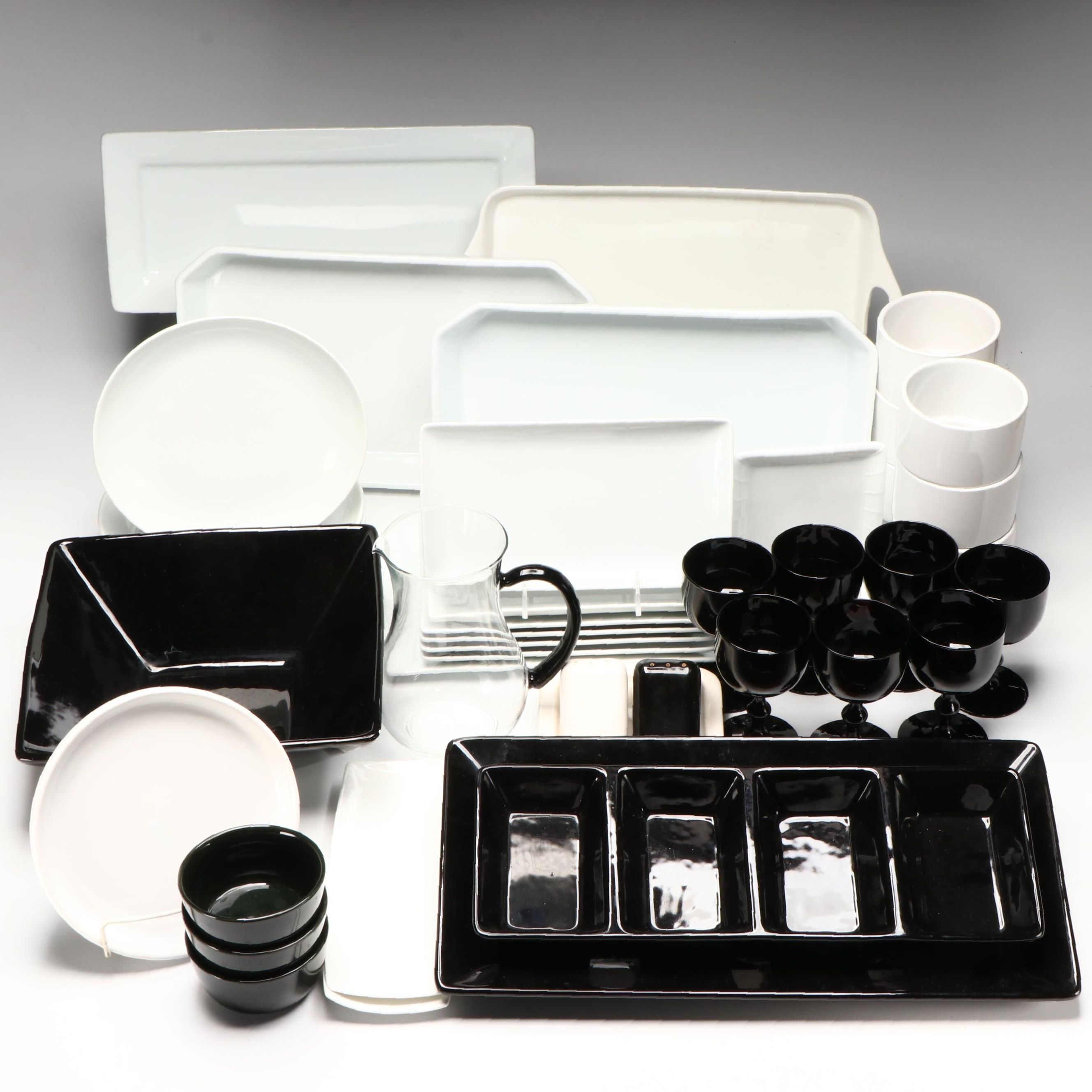 Raymond Waites Ceramic Tray, Black Glass Stemware, and More Tableware