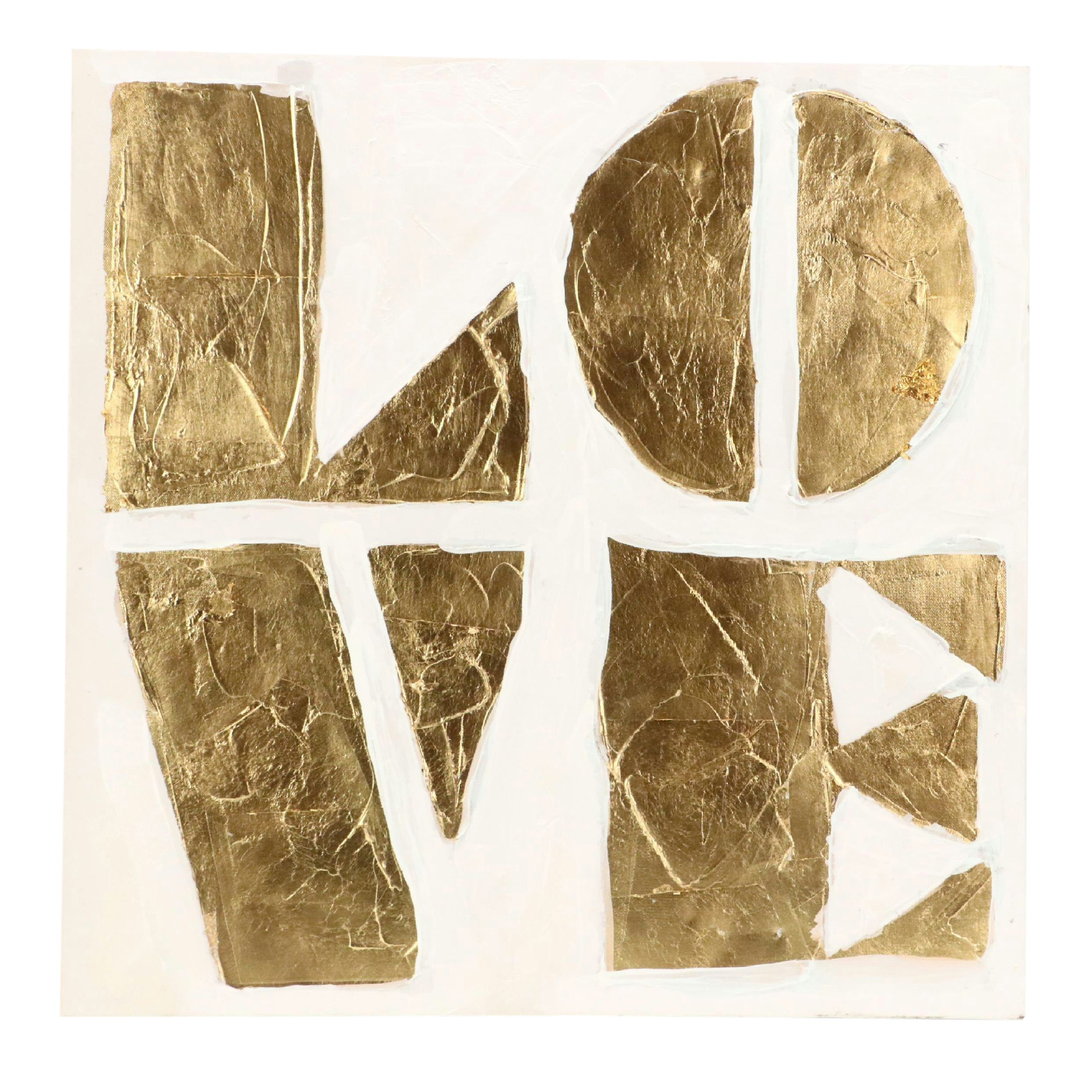 After Robert Indiana Minimalist Mixed Media Painting "Love," Circa 2010