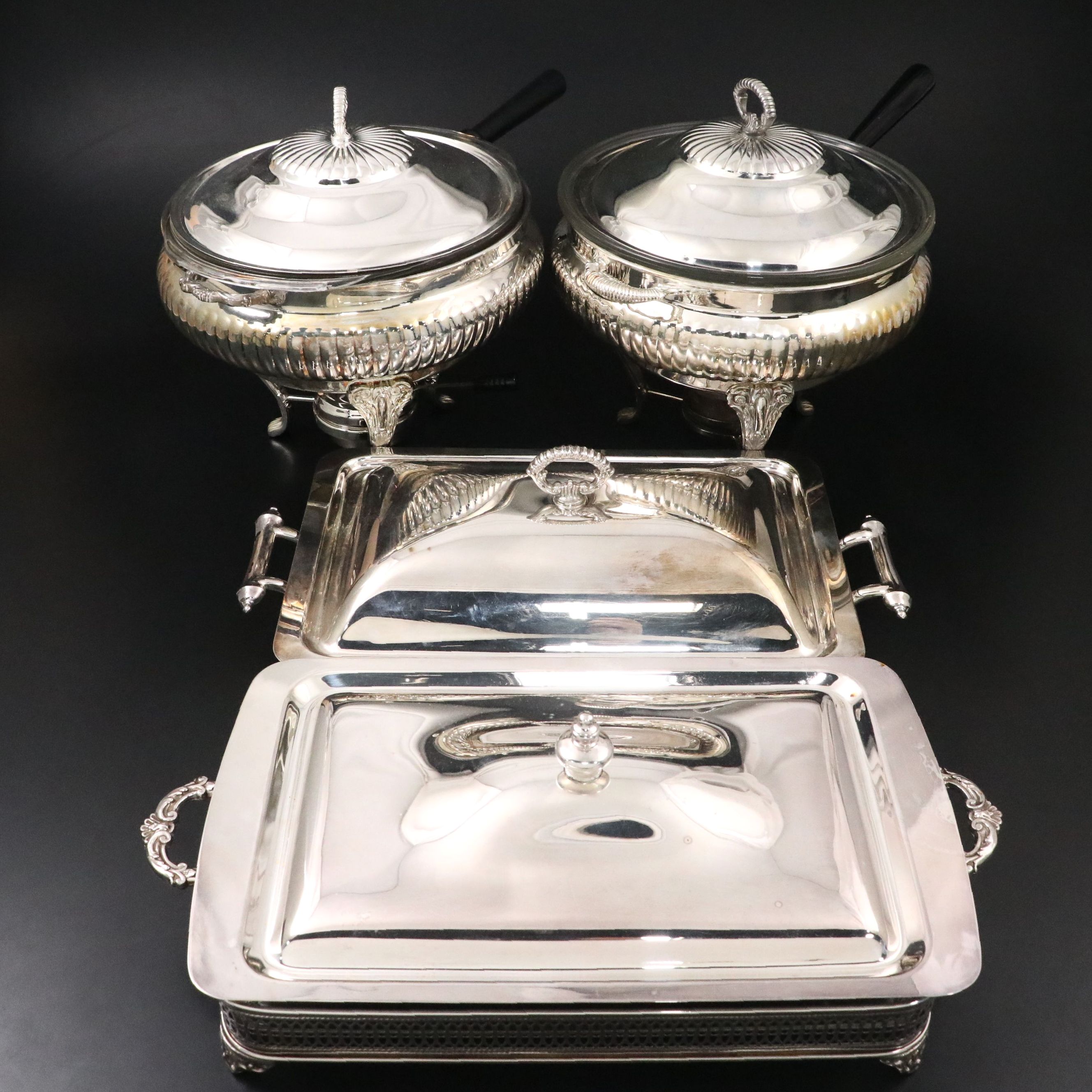 Silver Plate Chafing Dishes and Casserole Dishes