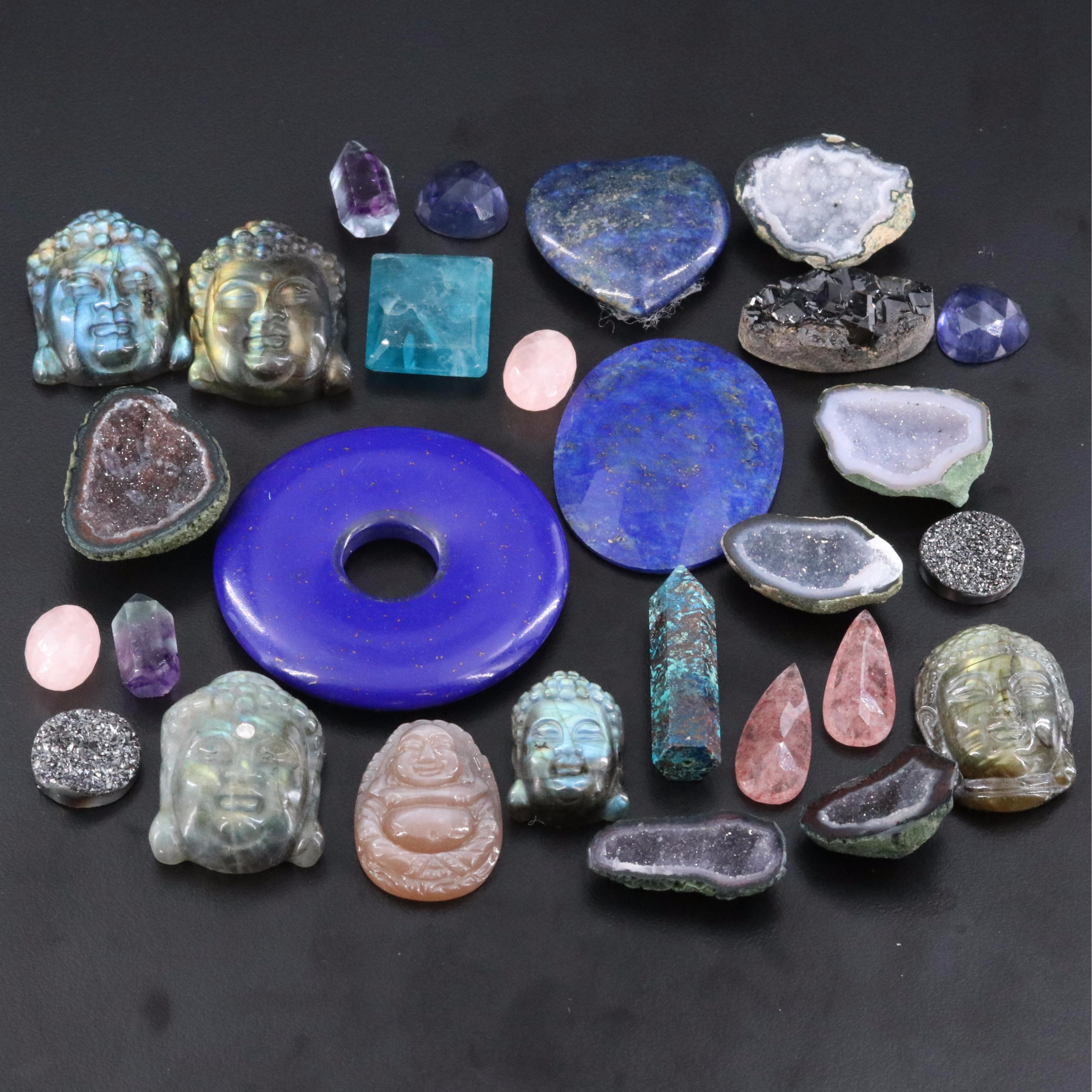 Loose Gemstone Collection Featuring Labradorite, Fluorite and Moonstone