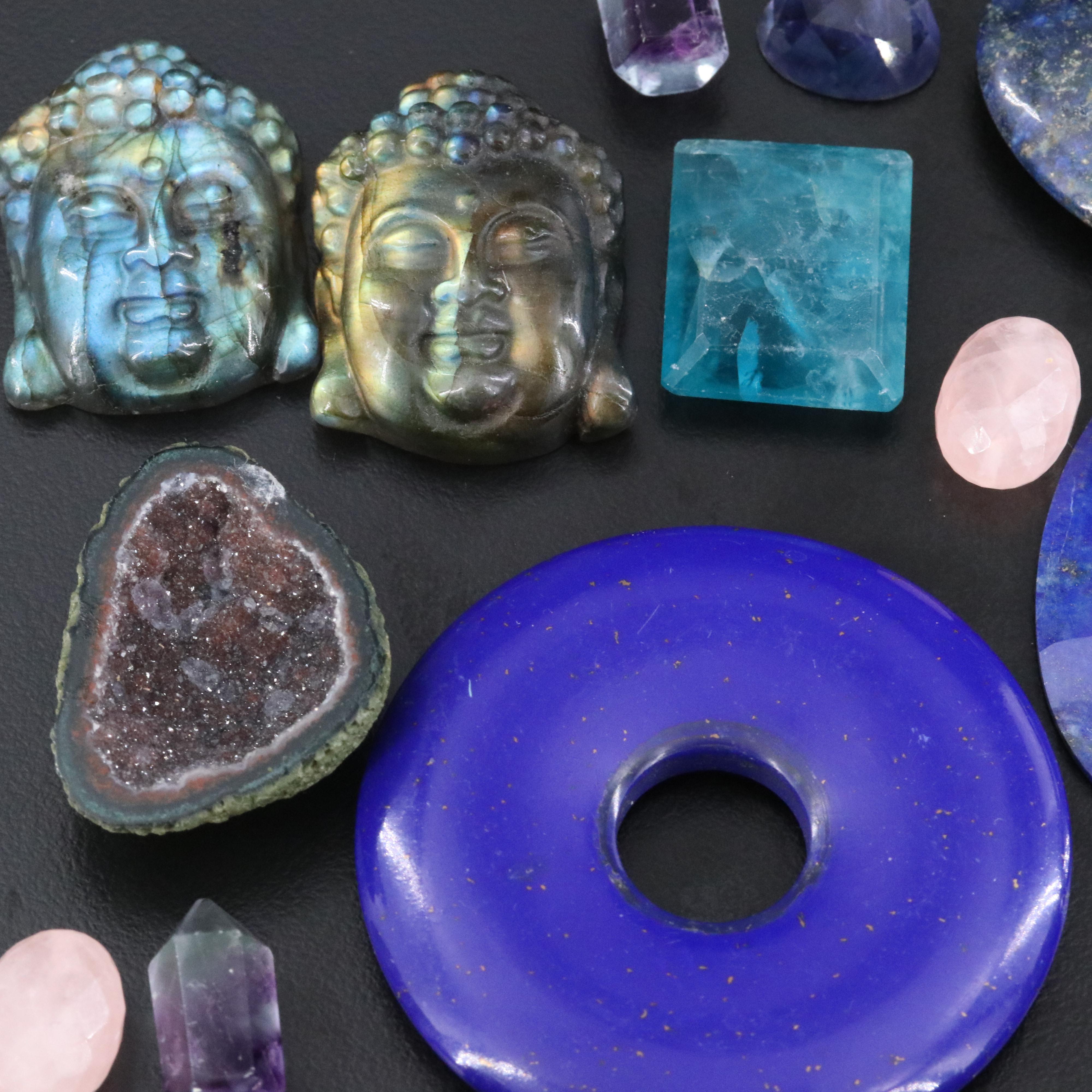 Loose Gemstone Collection Featuring Labradorite, Fluorite and Moonstone