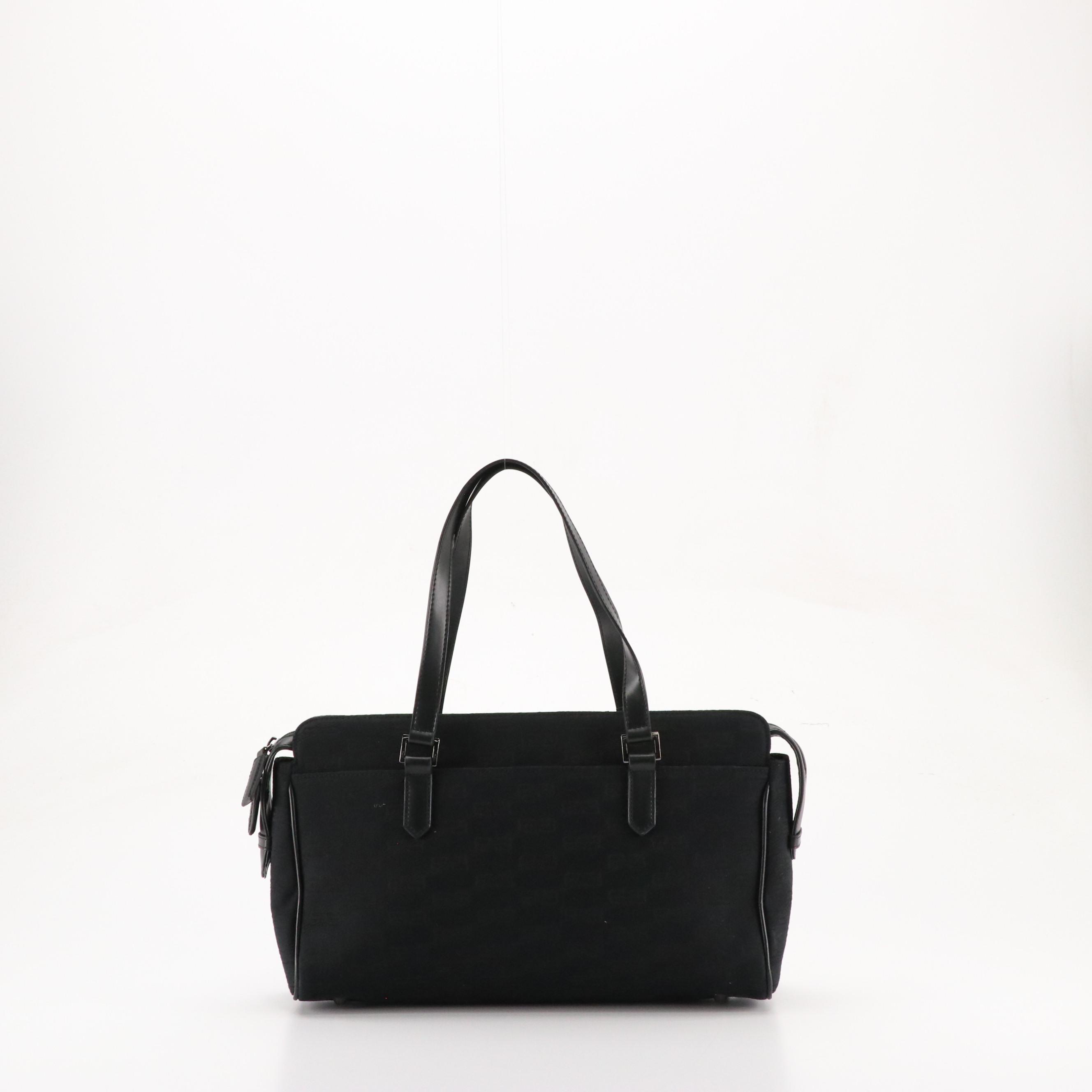 Balenciaga Logo Jacquard Canvas Shoulder Bag with Calfskin Leather Trim