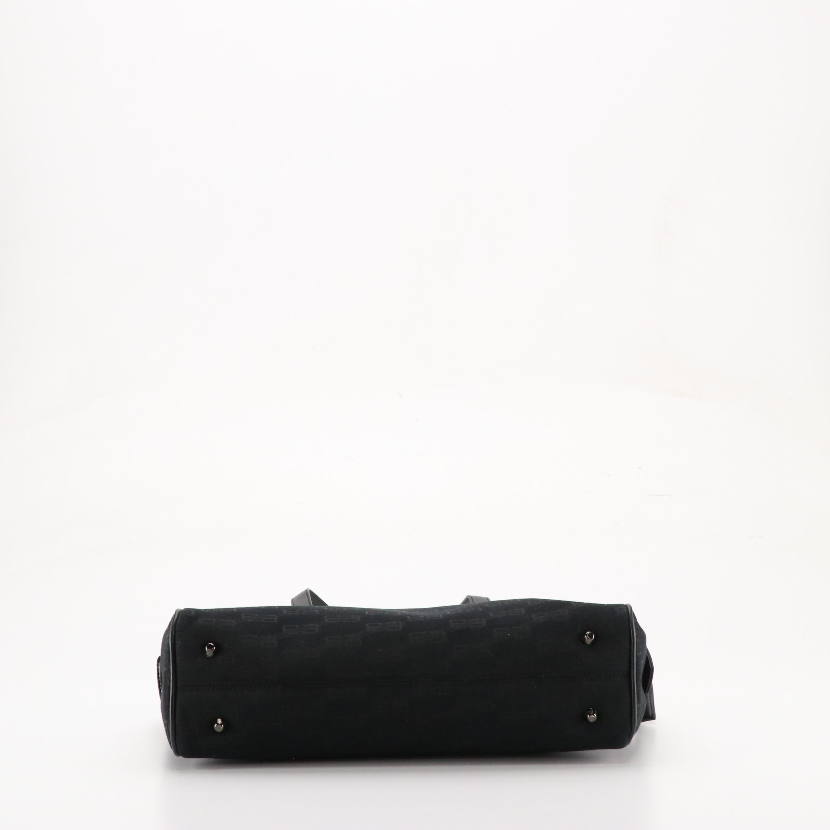 Balenciaga Logo Jacquard Canvas Shoulder Bag with Calfskin Leather Trim