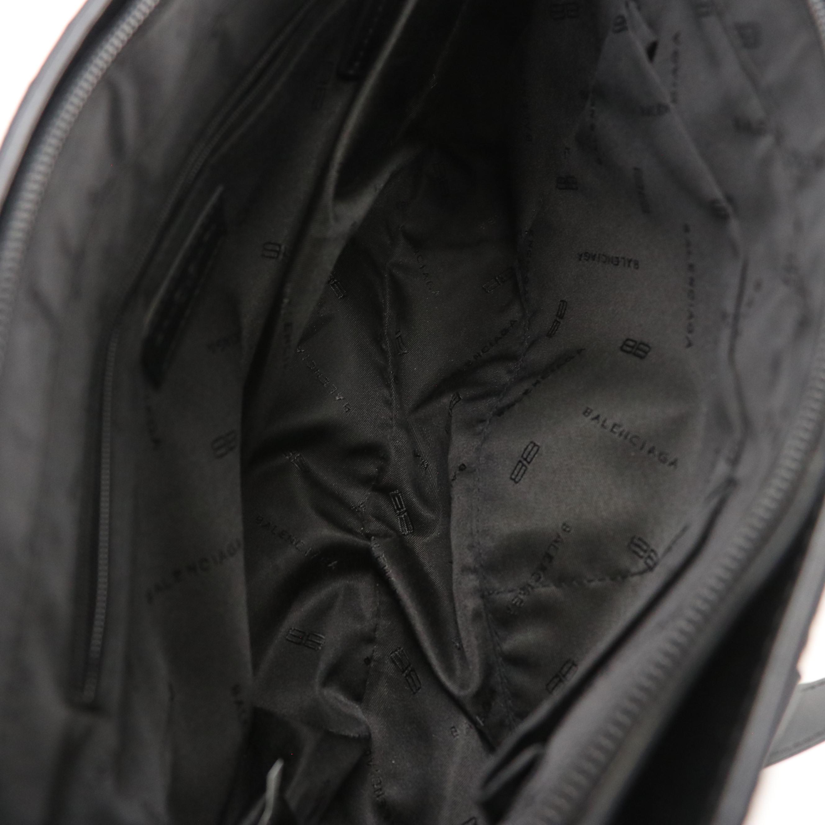 Balenciaga Logo Jacquard Canvas Shoulder Bag with Calfskin Leather Trim