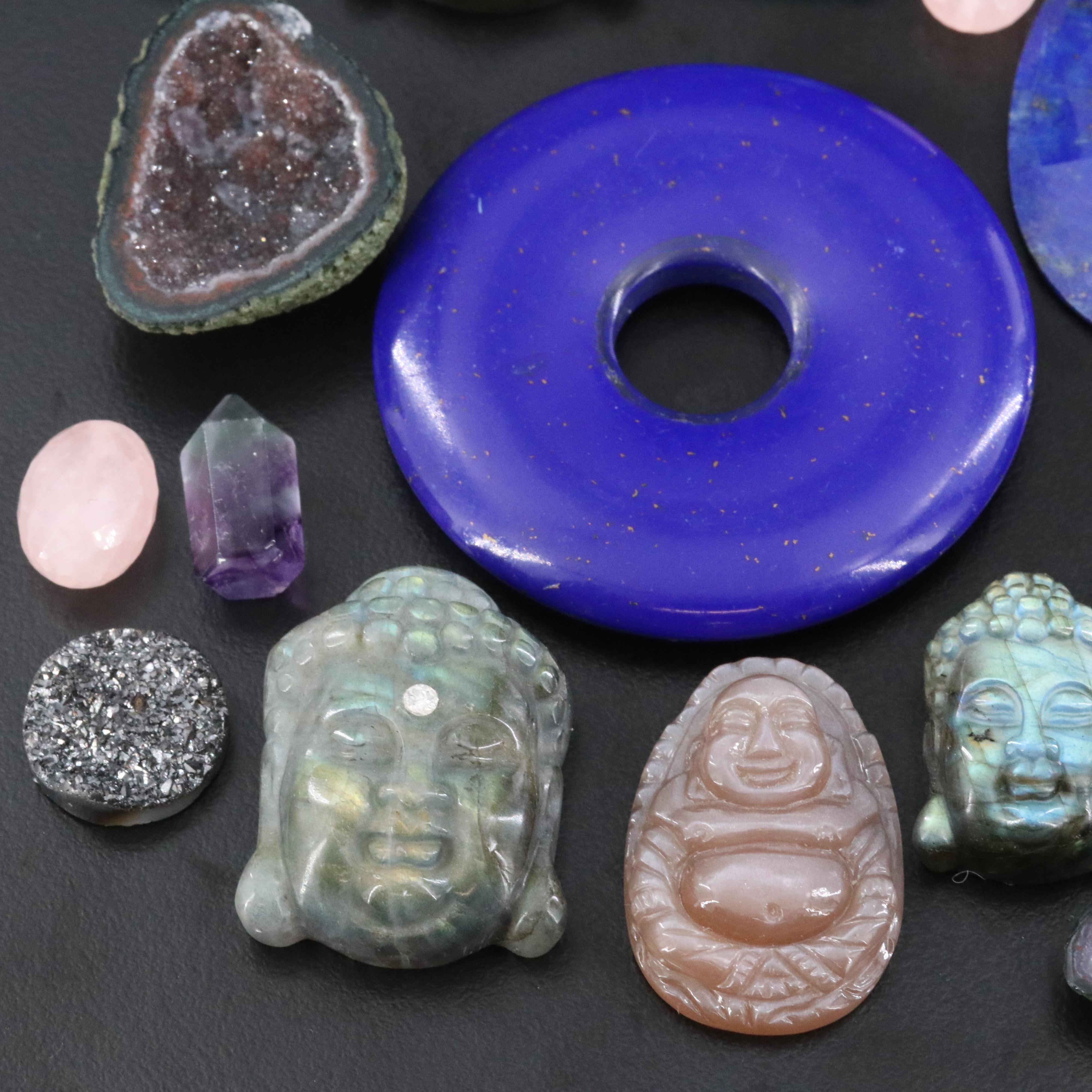 Loose Gemstone Collection Featuring Labradorite, Fluorite and Moonstone