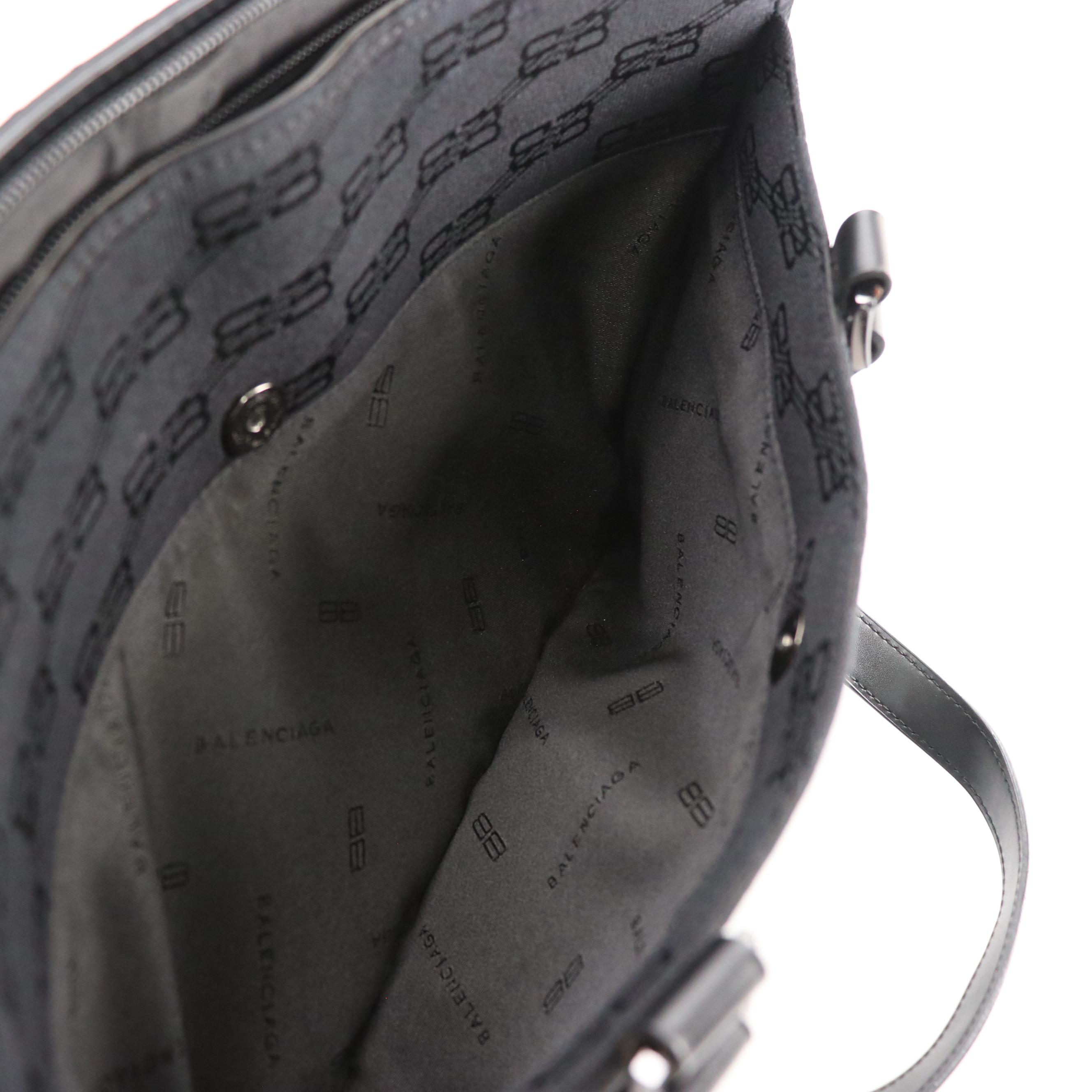 Balenciaga Logo Jacquard Canvas Shoulder Bag with Calfskin Leather Trim