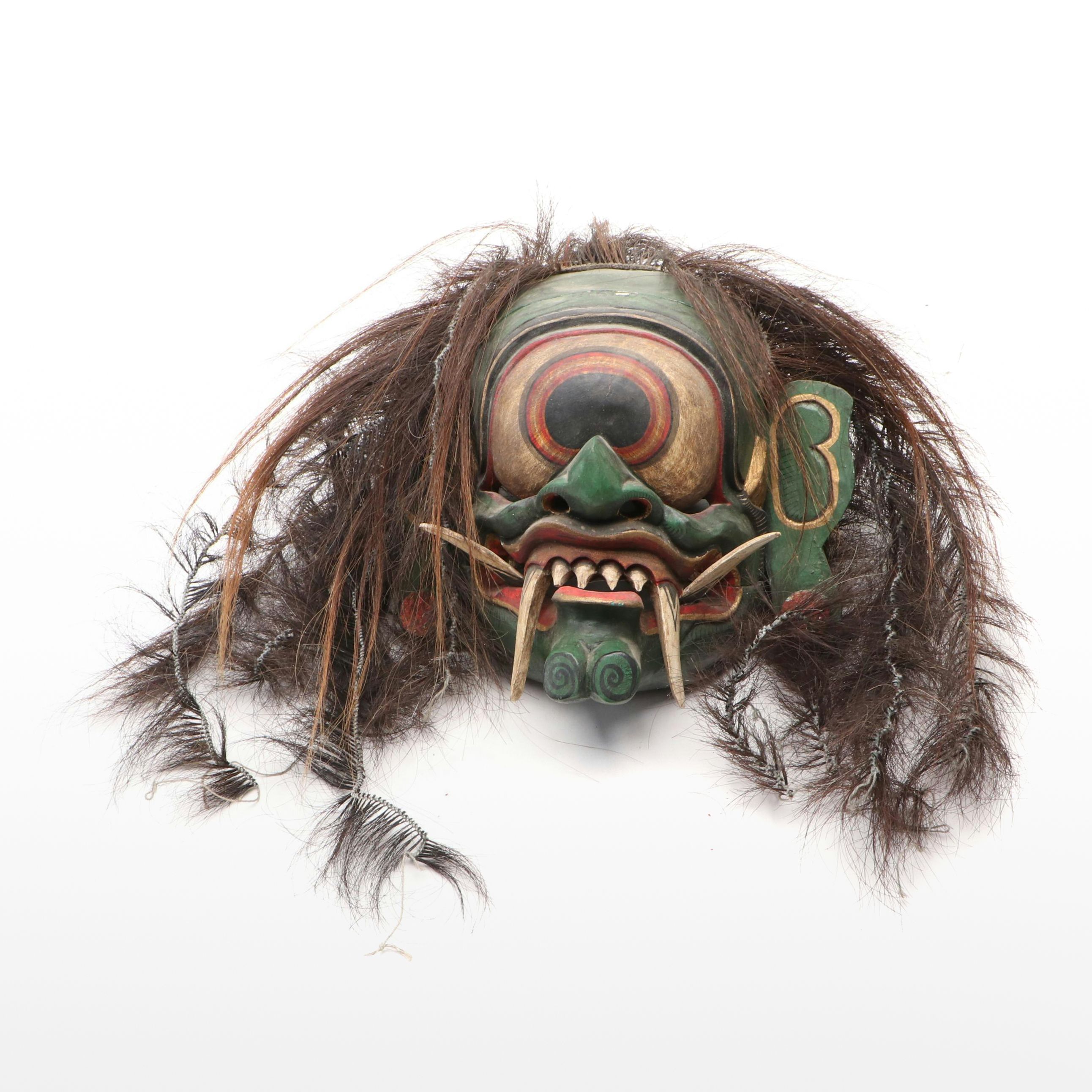 Indonesian Polychrome Painted Carved Wood Raksasa Mask