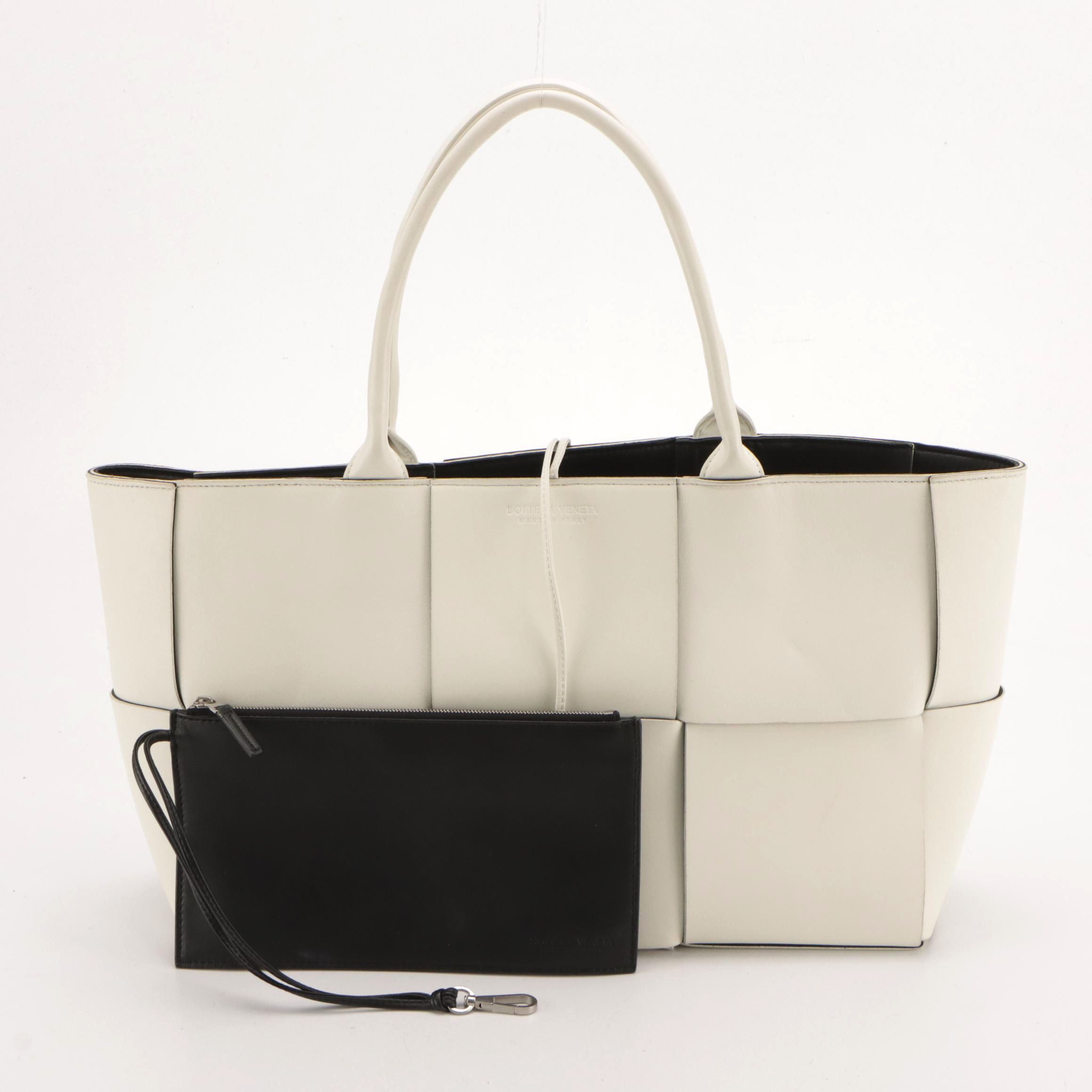 Bottega Veneta Arco Tote & Zip Pouch in White Maxi Intrecciato Nappa Leather
