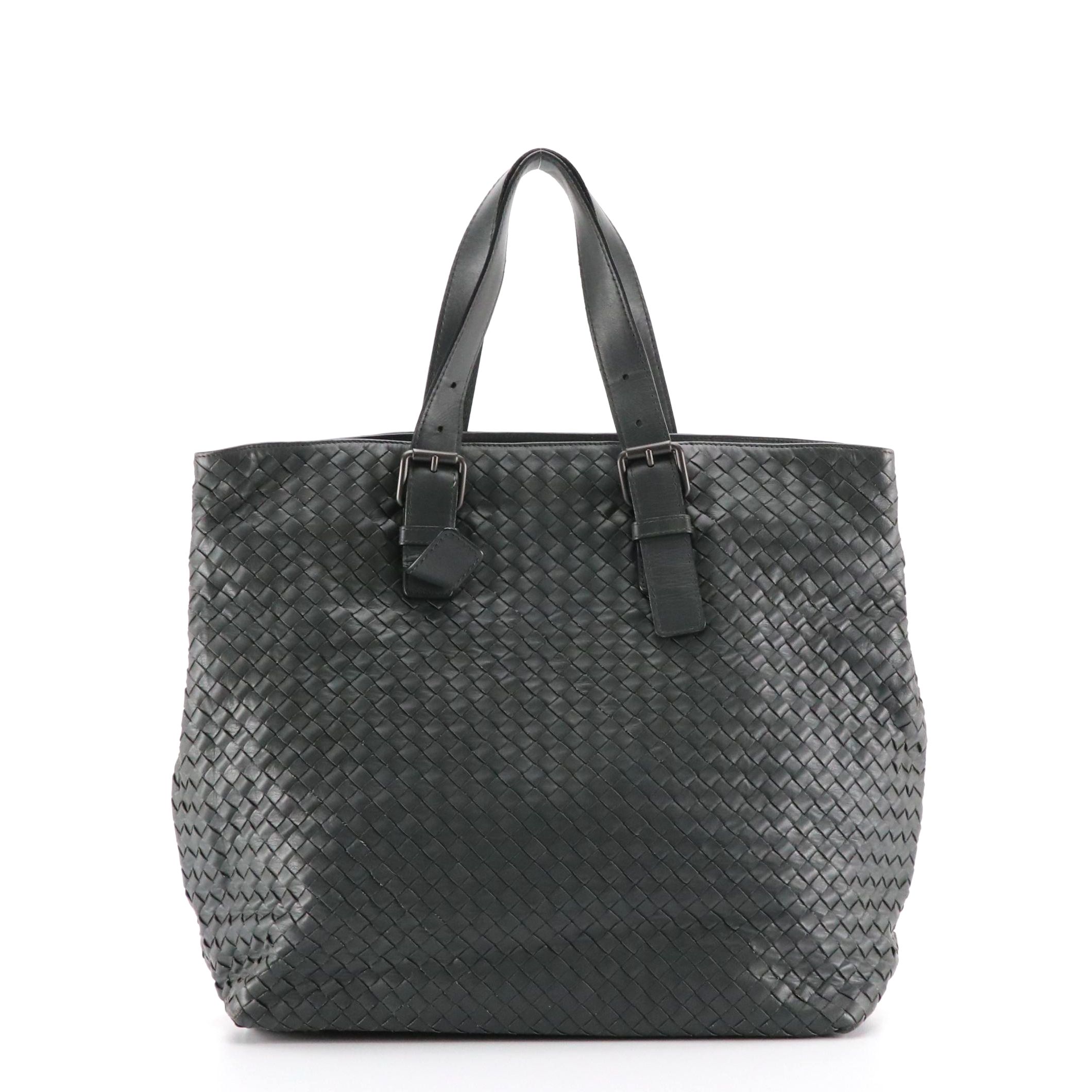 Bottega Veneta Buckle Strap Tote Bag in Grey Intrecciato Calfskin Leather