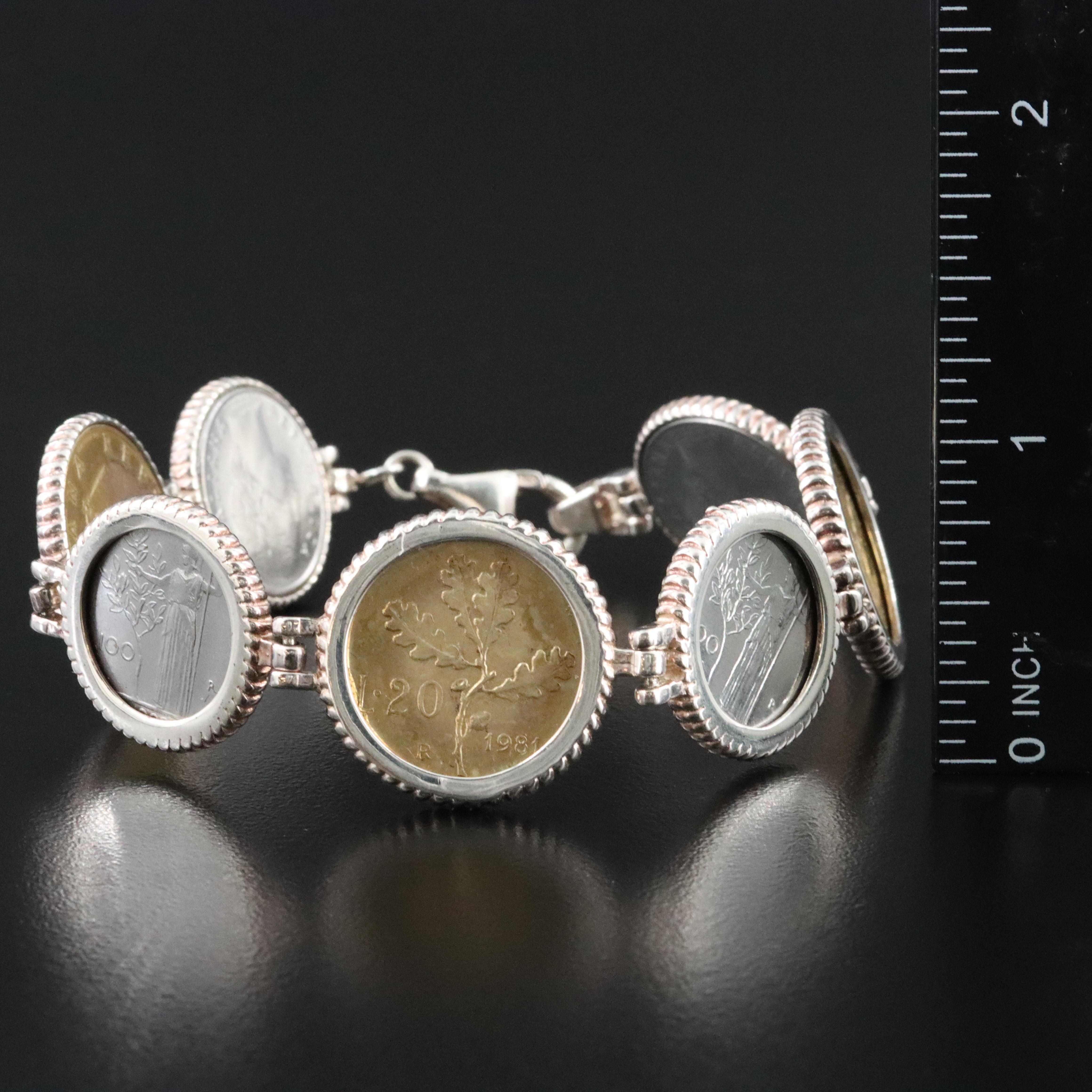 Italian Sterling Bracelet with Italian Lyre Coins