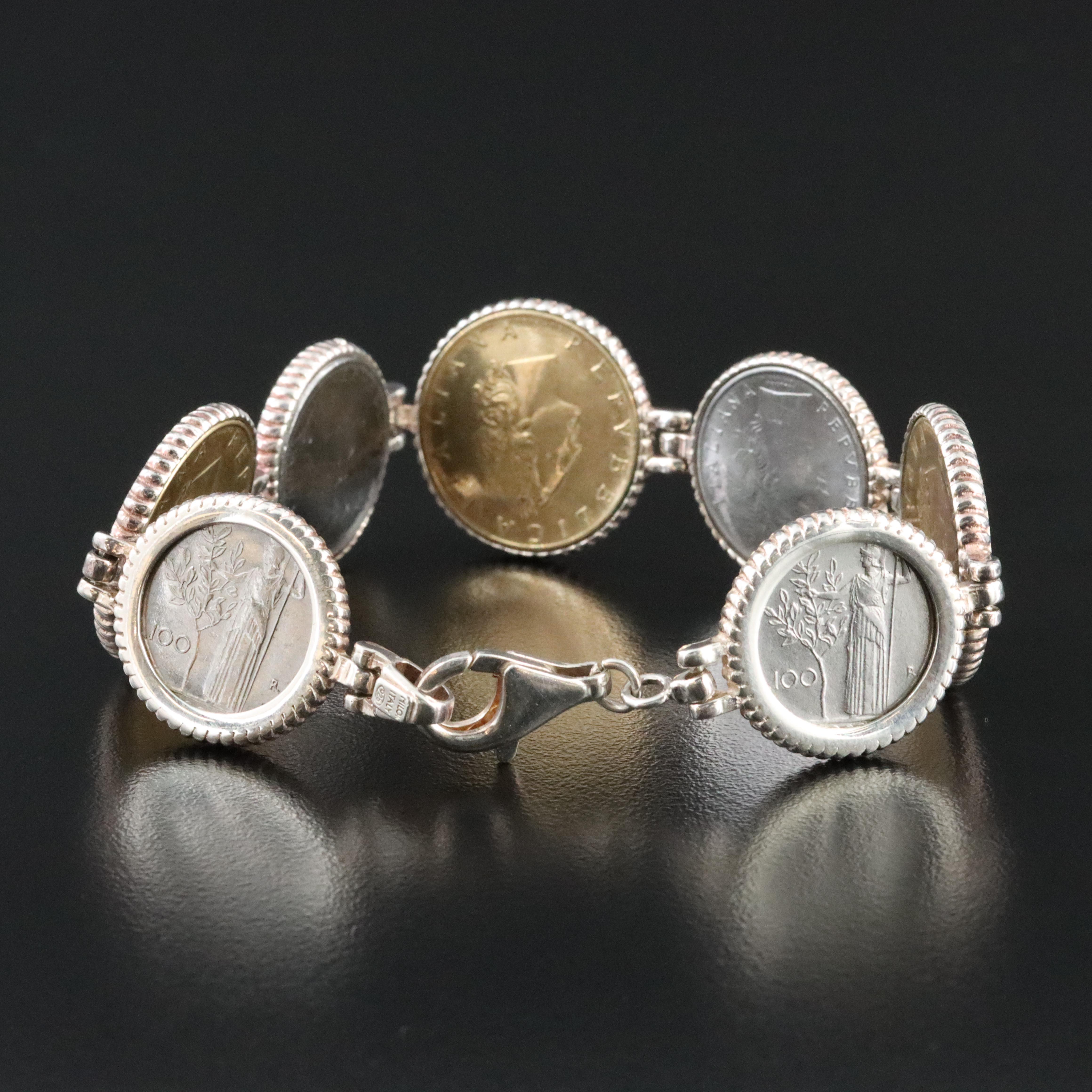Italian Sterling Bracelet with Italian Lyre Coins