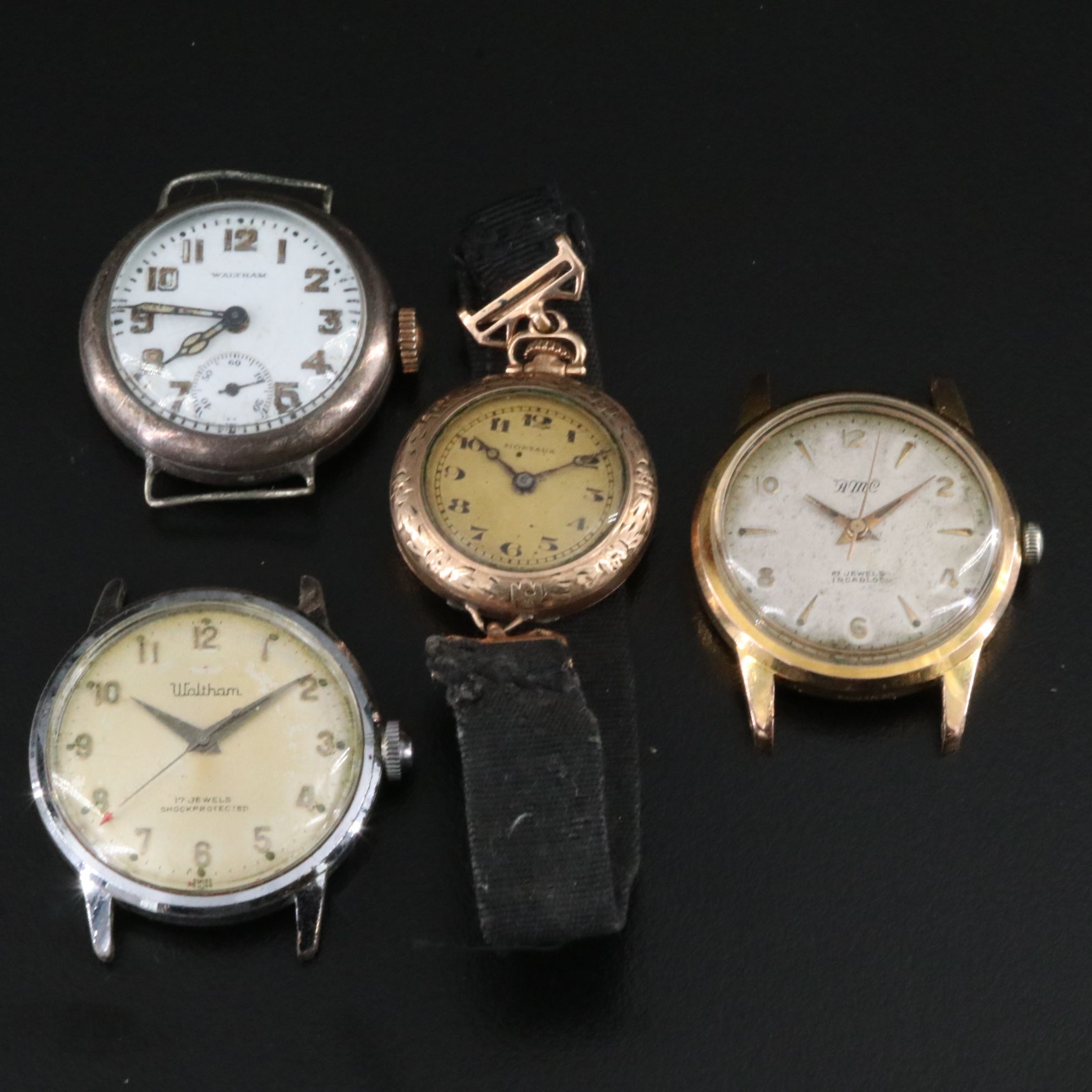 Vintage Stem Wind Watch Selection Featuring Waltham in Sterling Case