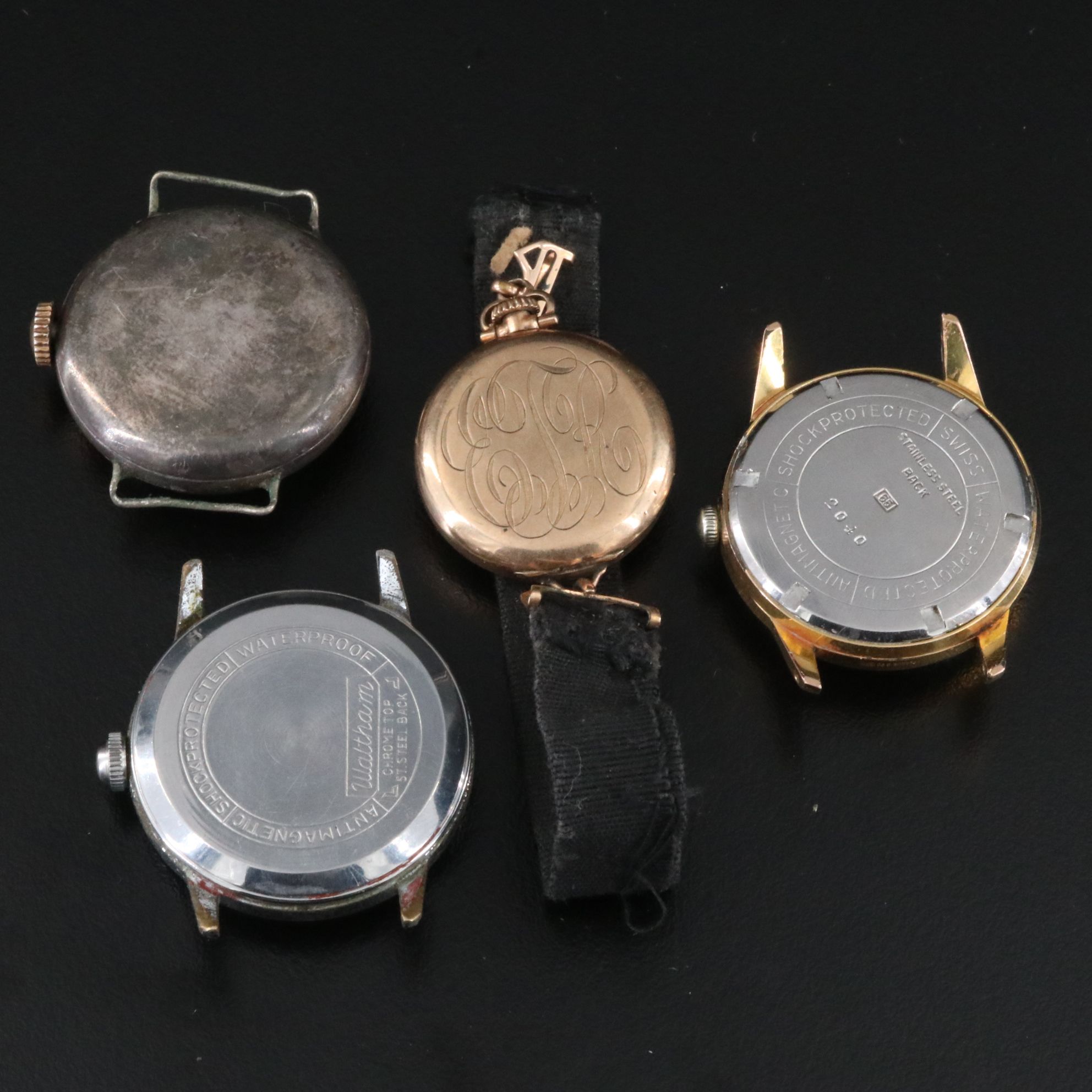 Vintage Stem Wind Watch Selection Featuring Waltham in Sterling Case