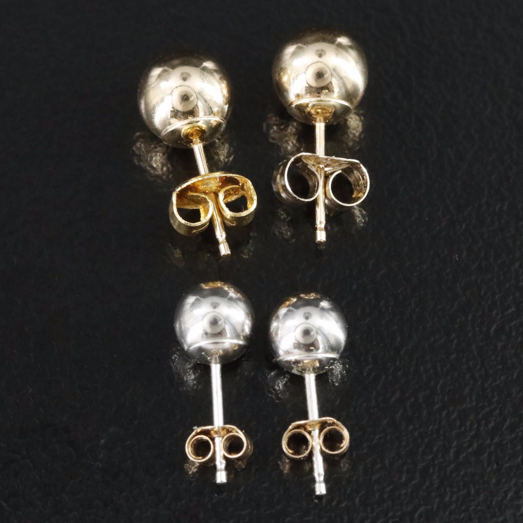 14K Bead Stud Earrings