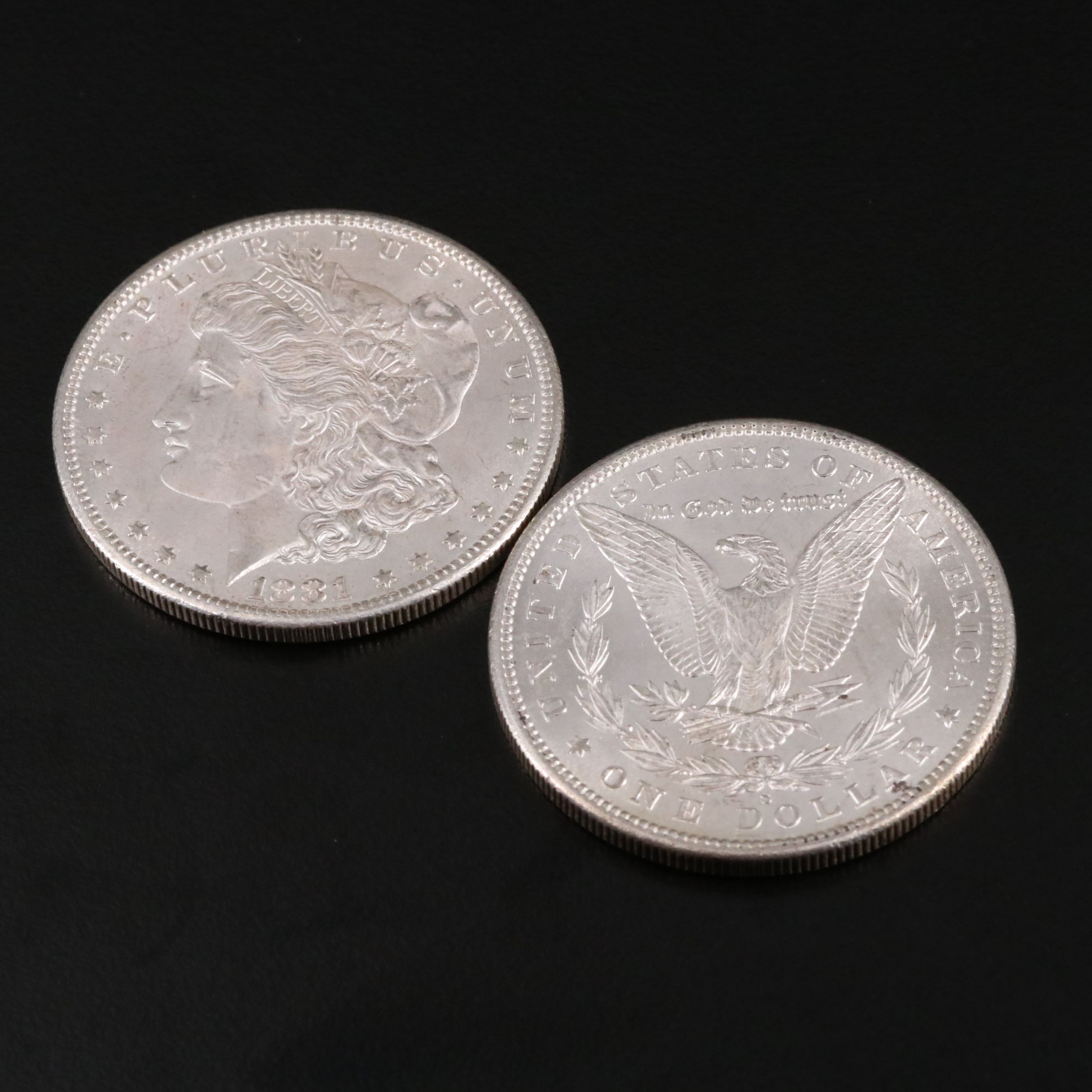 Two 1881-S Morgan Silver Dollars