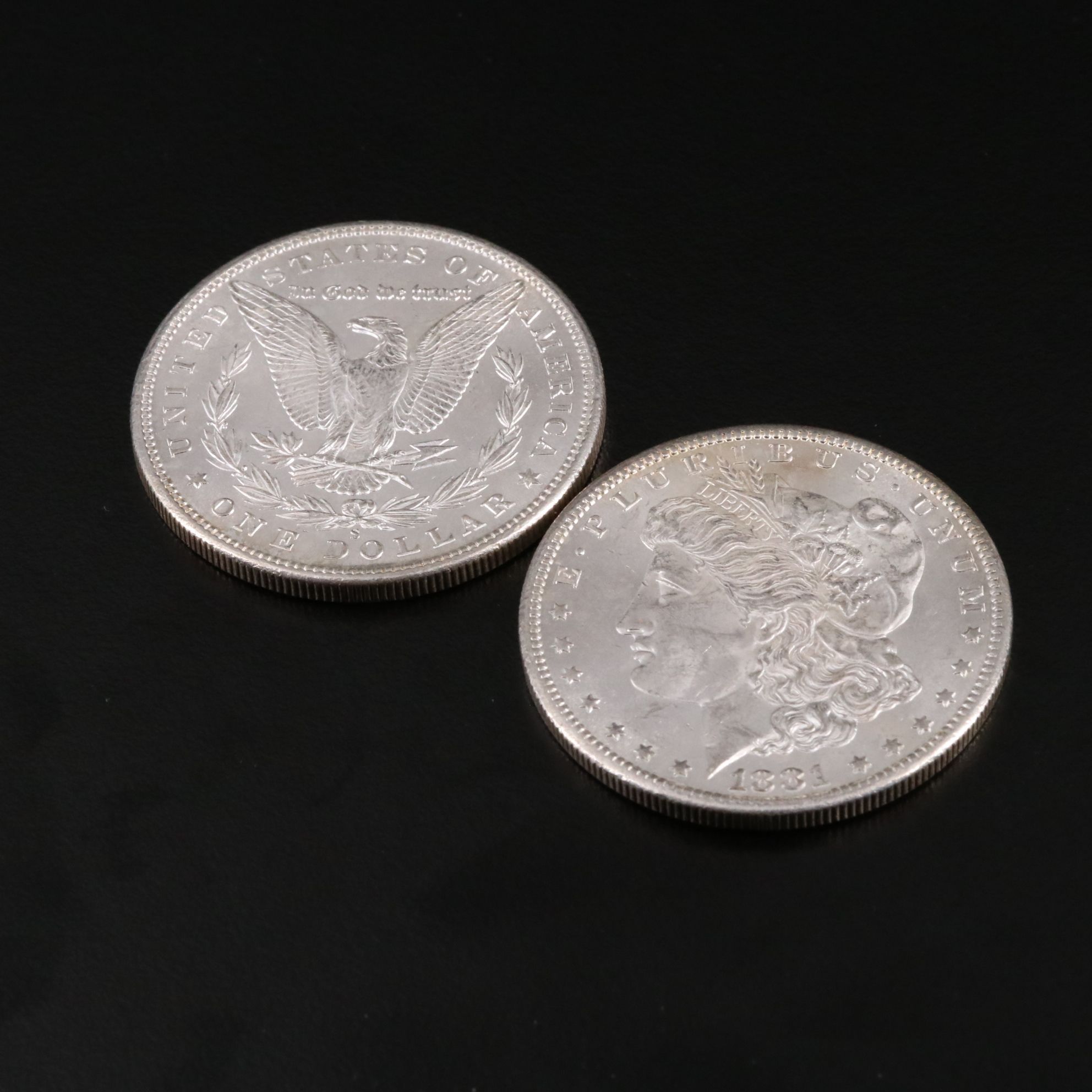 Two 1881-S Morgan Silver Dollars