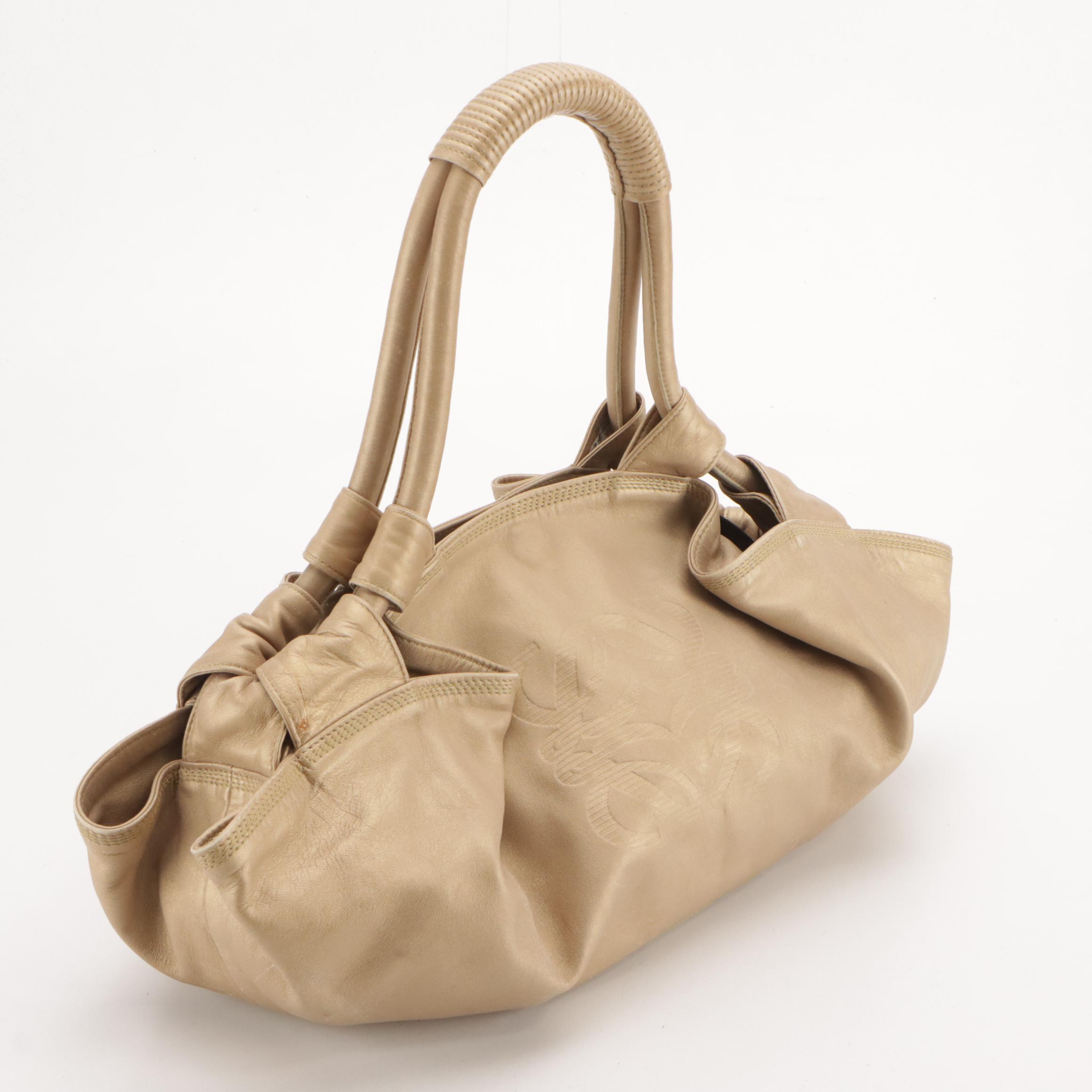 Loewe Aire Handbag in Anagram Embossed Metallic Gold Nappa Leather