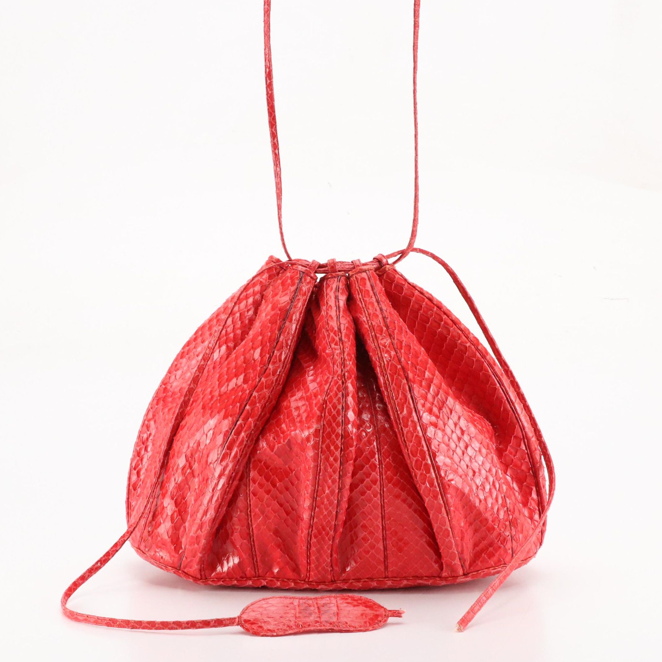 Judith Leiber Vintage Snakeskin Leather Drawstring Bag