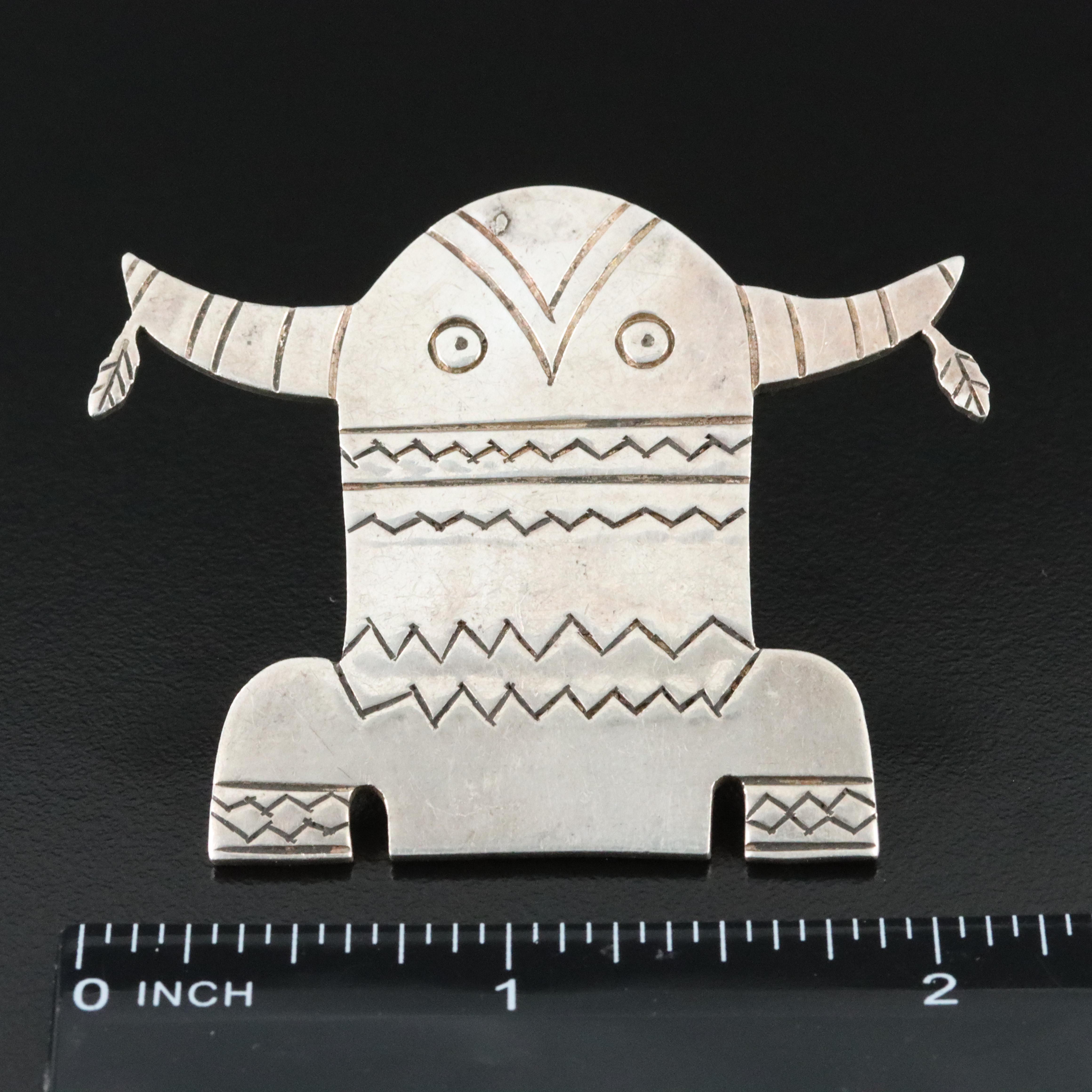 Western Style Sterling Buffalo Kachina Brooch
