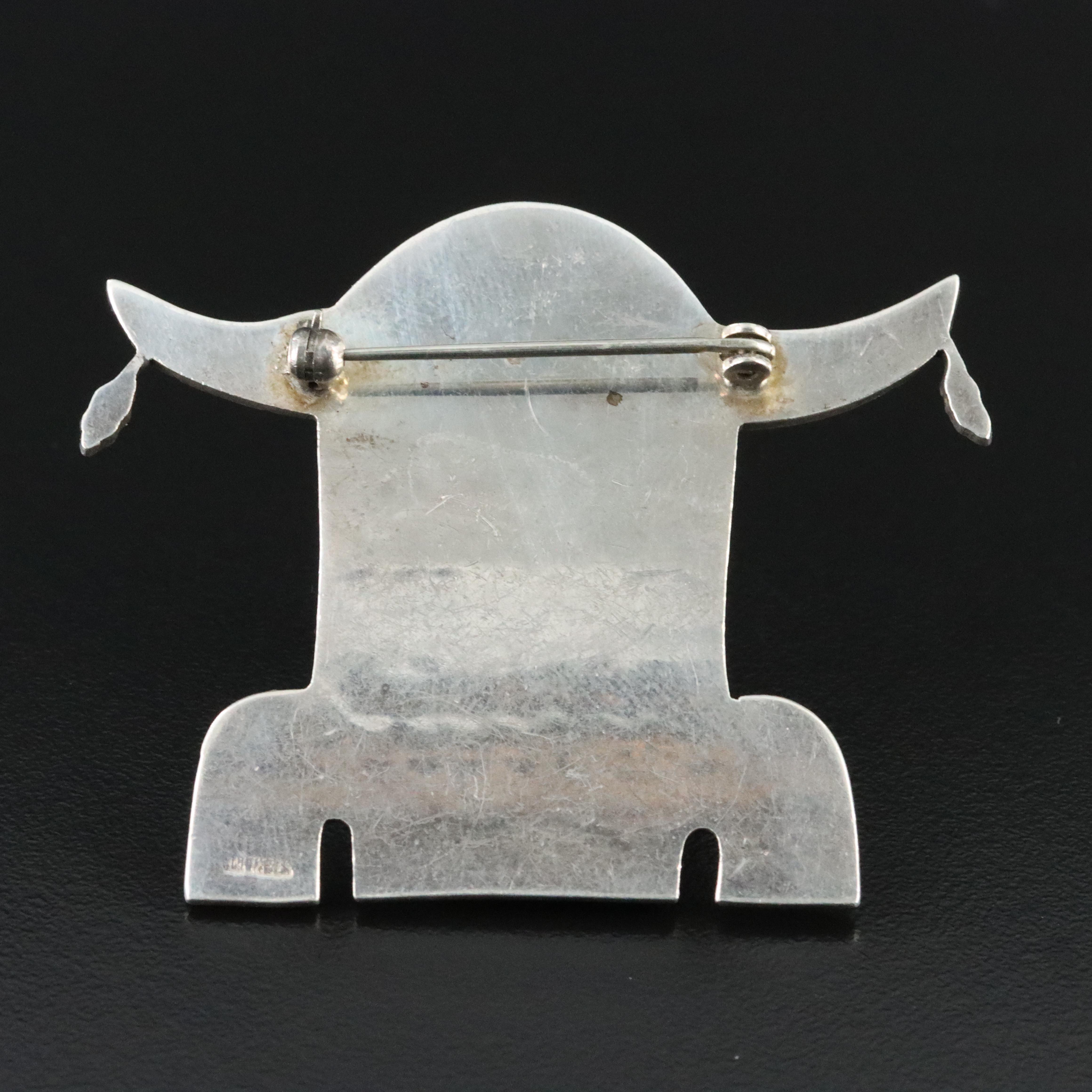 Western Style Sterling Buffalo Kachina Brooch