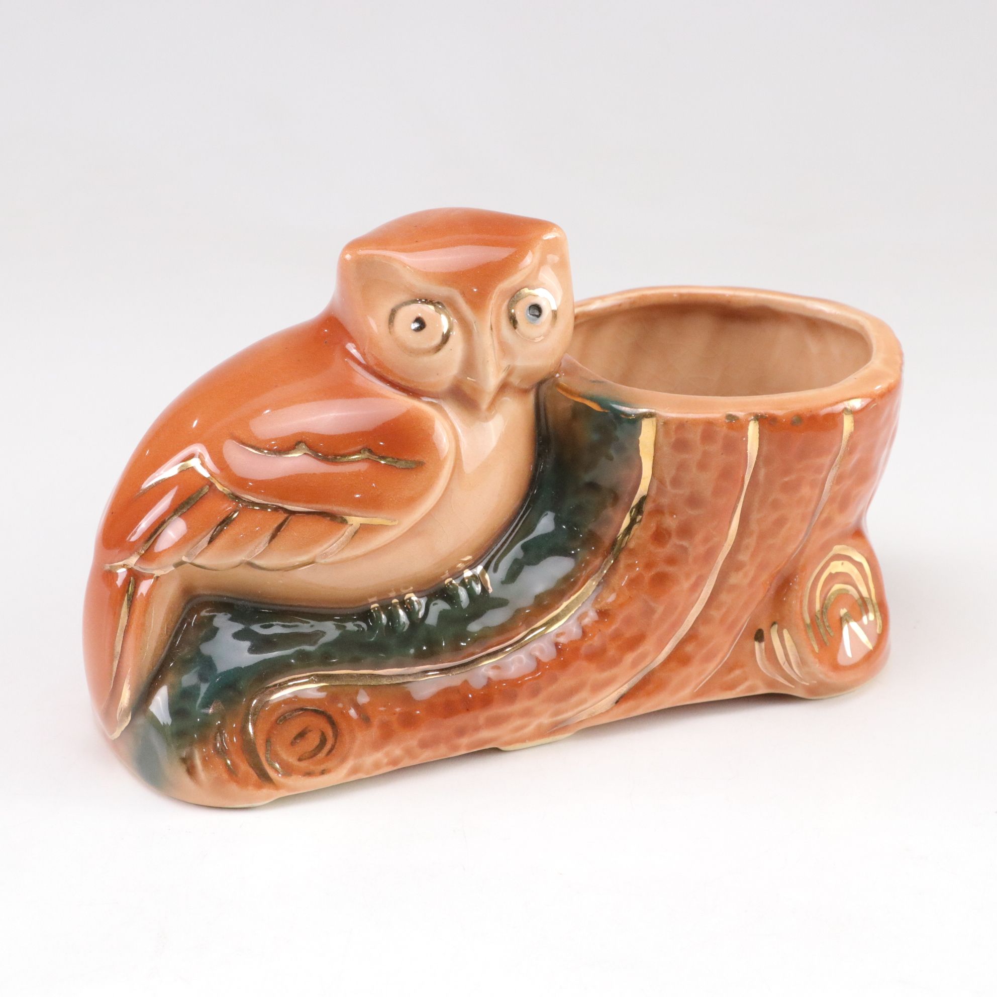 Ceramic Owl, Goat & Donkey with Cart Planters, Mid-20th Century