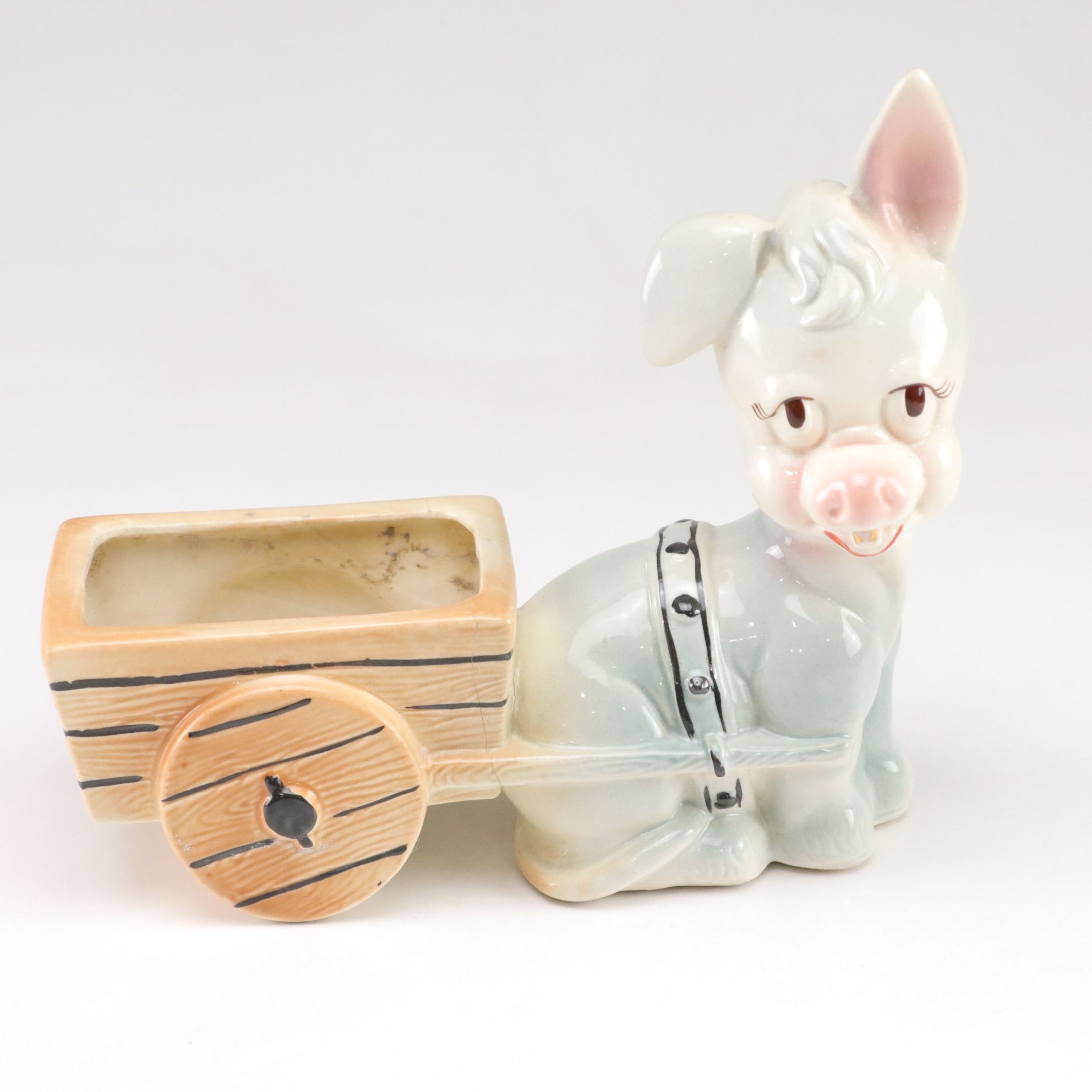 Ceramic Owl, Goat & Donkey with Cart Planters, Mid-20th Century