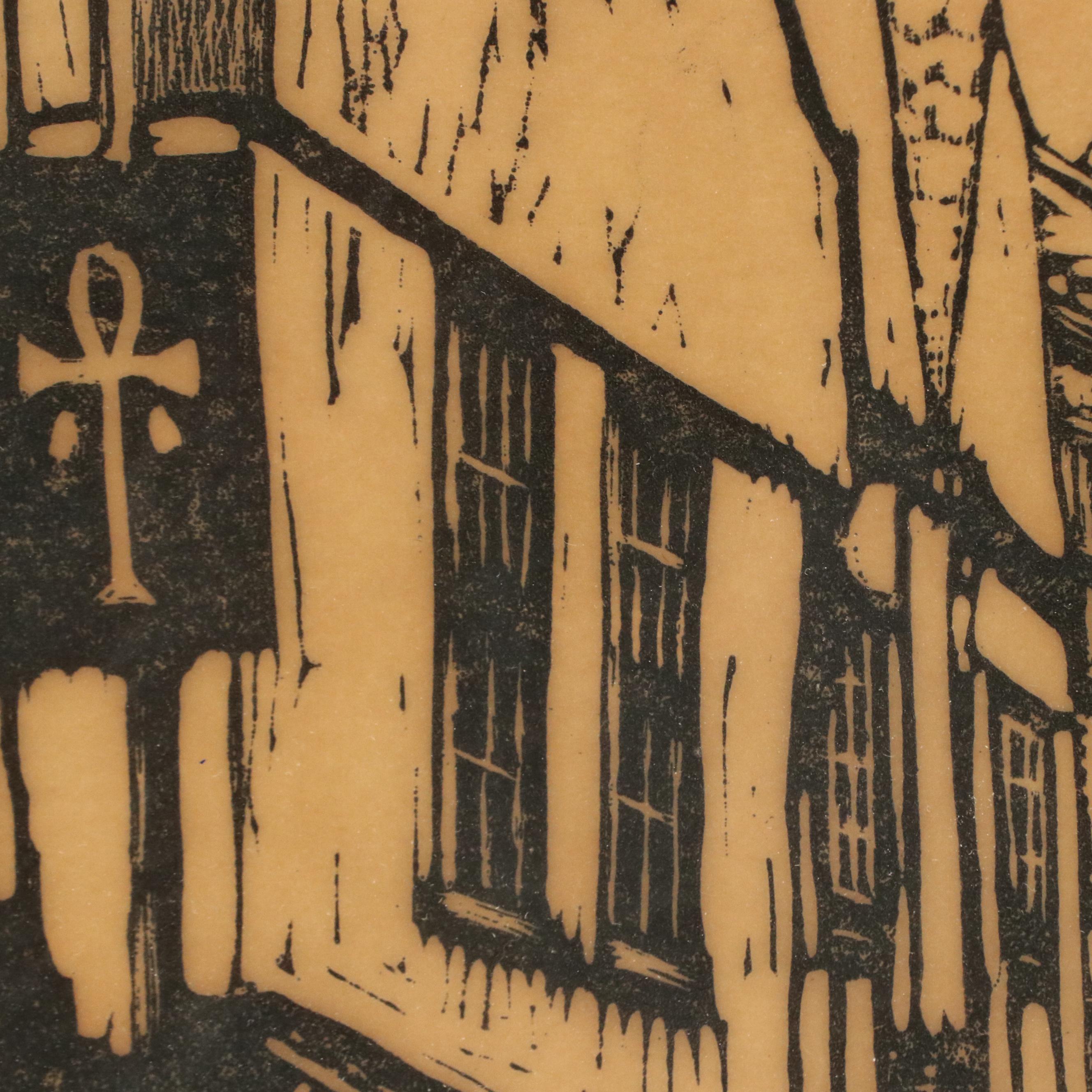 Woodcut Depicting Old World Street Scene, Circa 1974