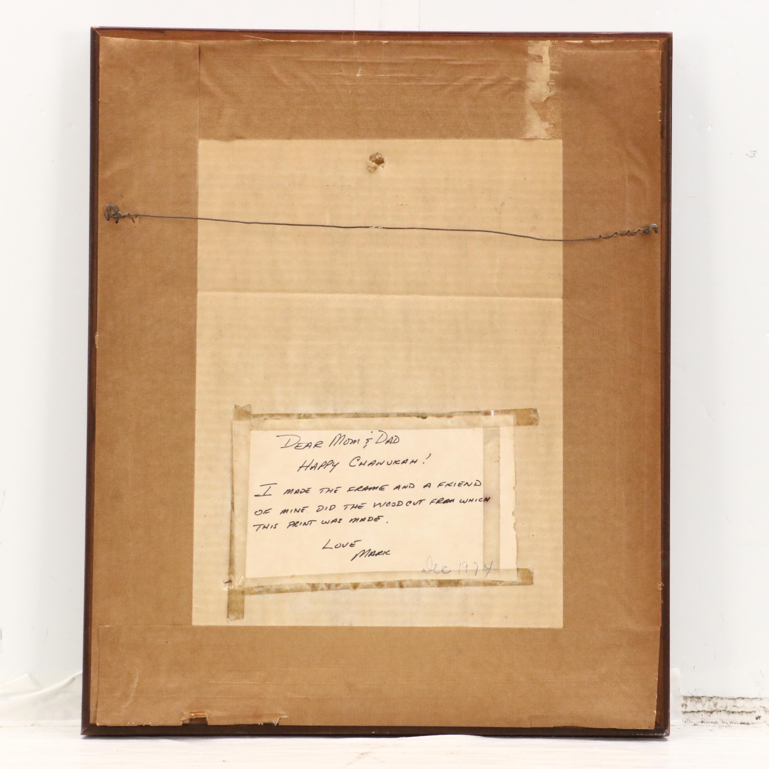 Woodcut Depicting Old World Street Scene, Circa 1974