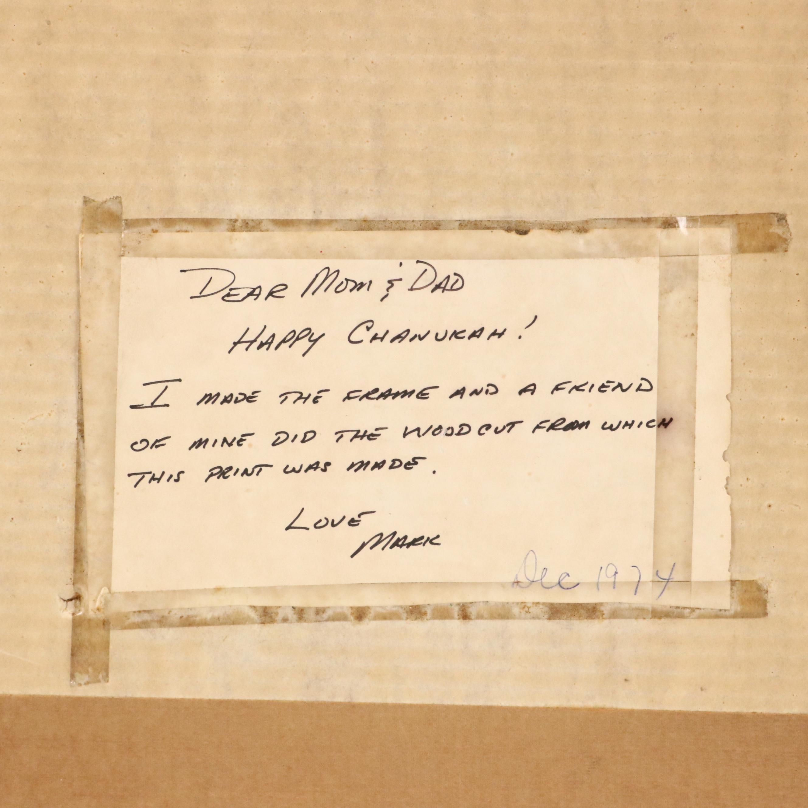 Woodcut Depicting Old World Street Scene, Circa 1974