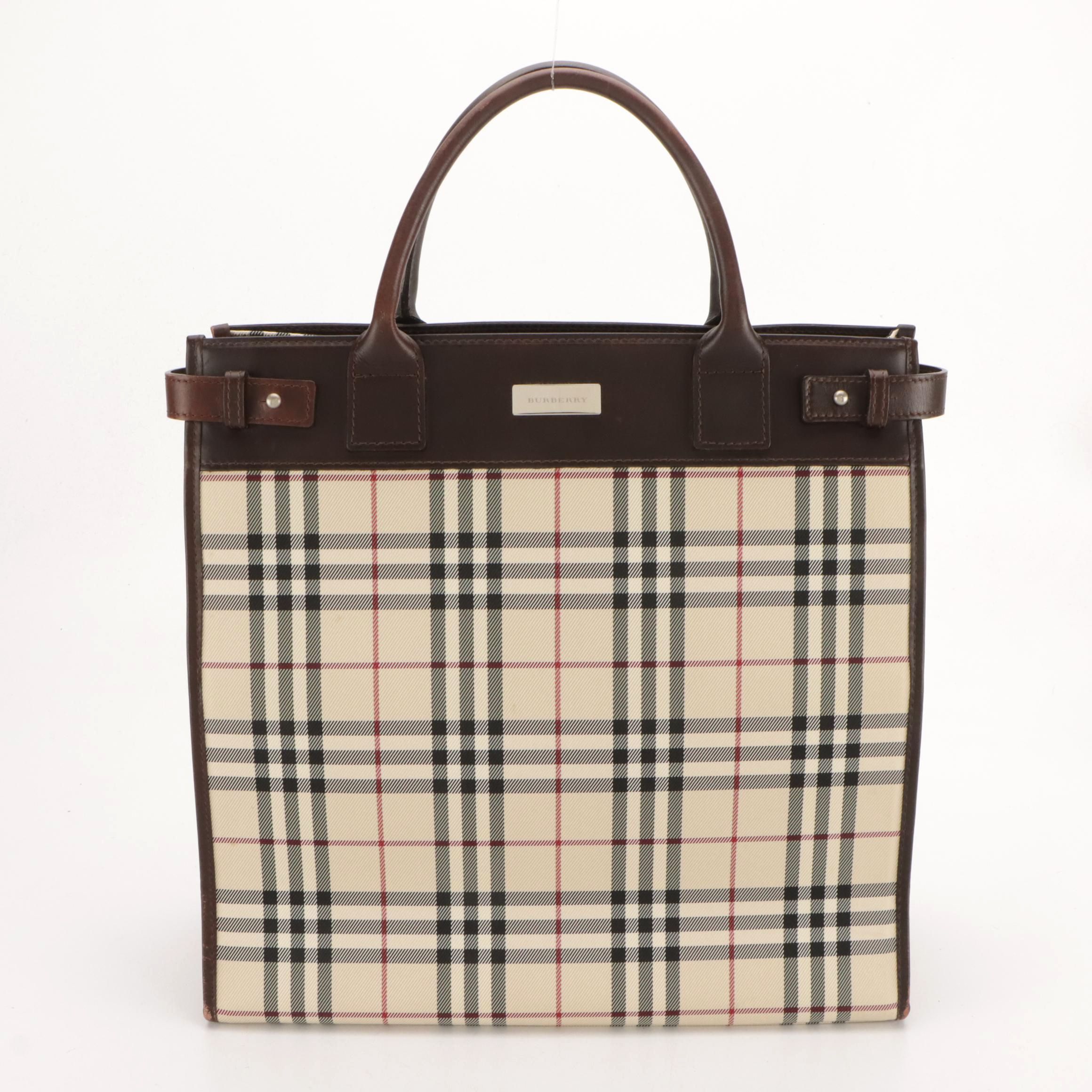 Burberry Top Handle Tote in Nova Check Jacquard Canvas and Leather Trim