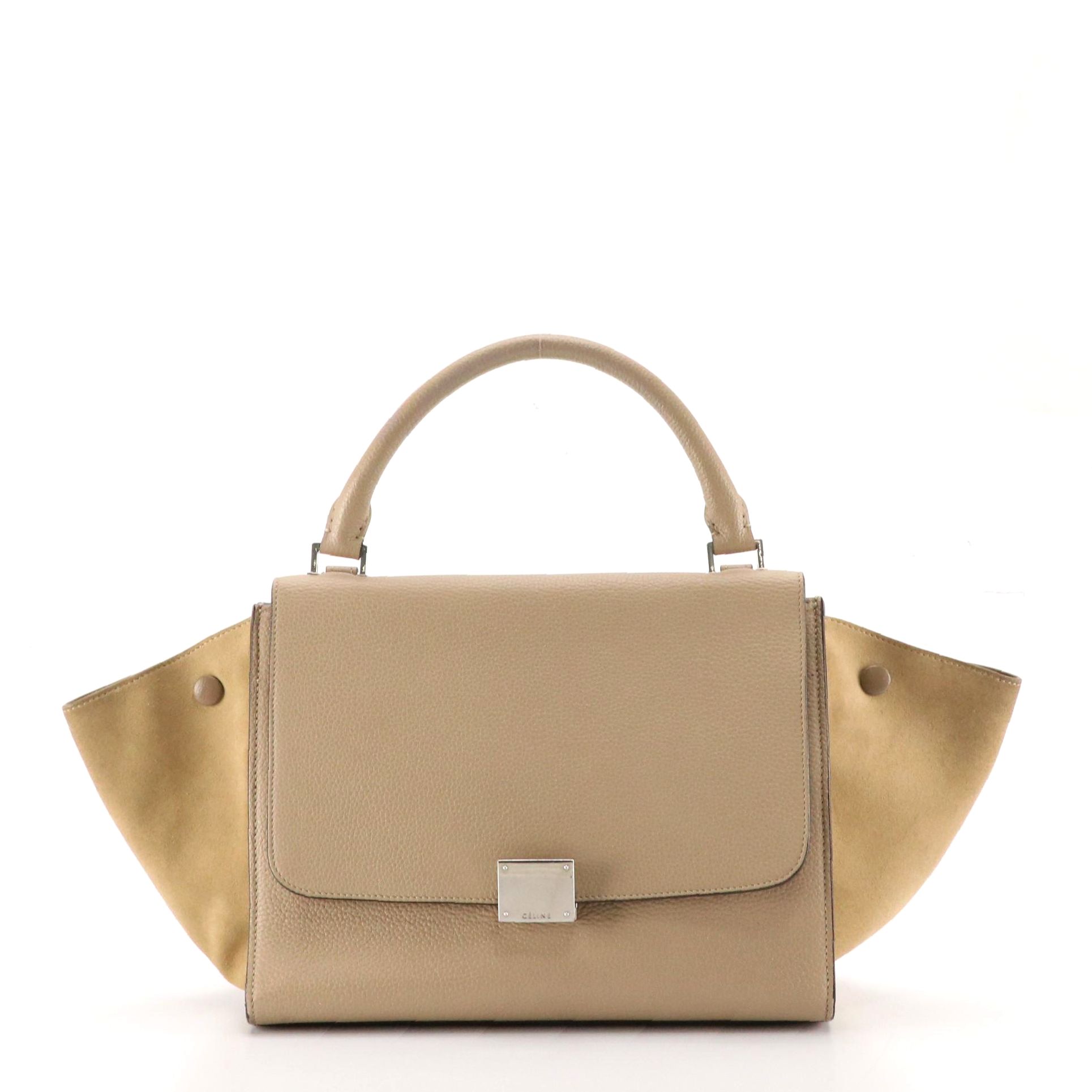 Céline Small Trapeze Two-Way Bag in Neutral Calfskin Leather and Suede