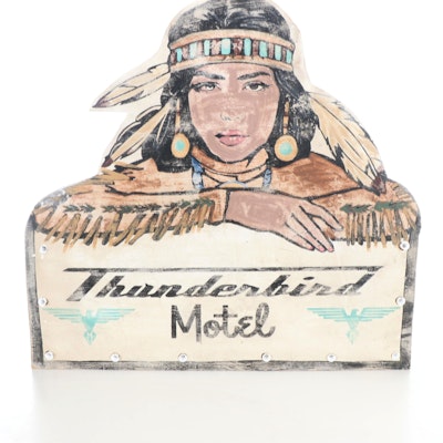 Hand-Painted Wood Thunderbird Motel Sign Hand-Painted Wood Thunderbird Motel Sign