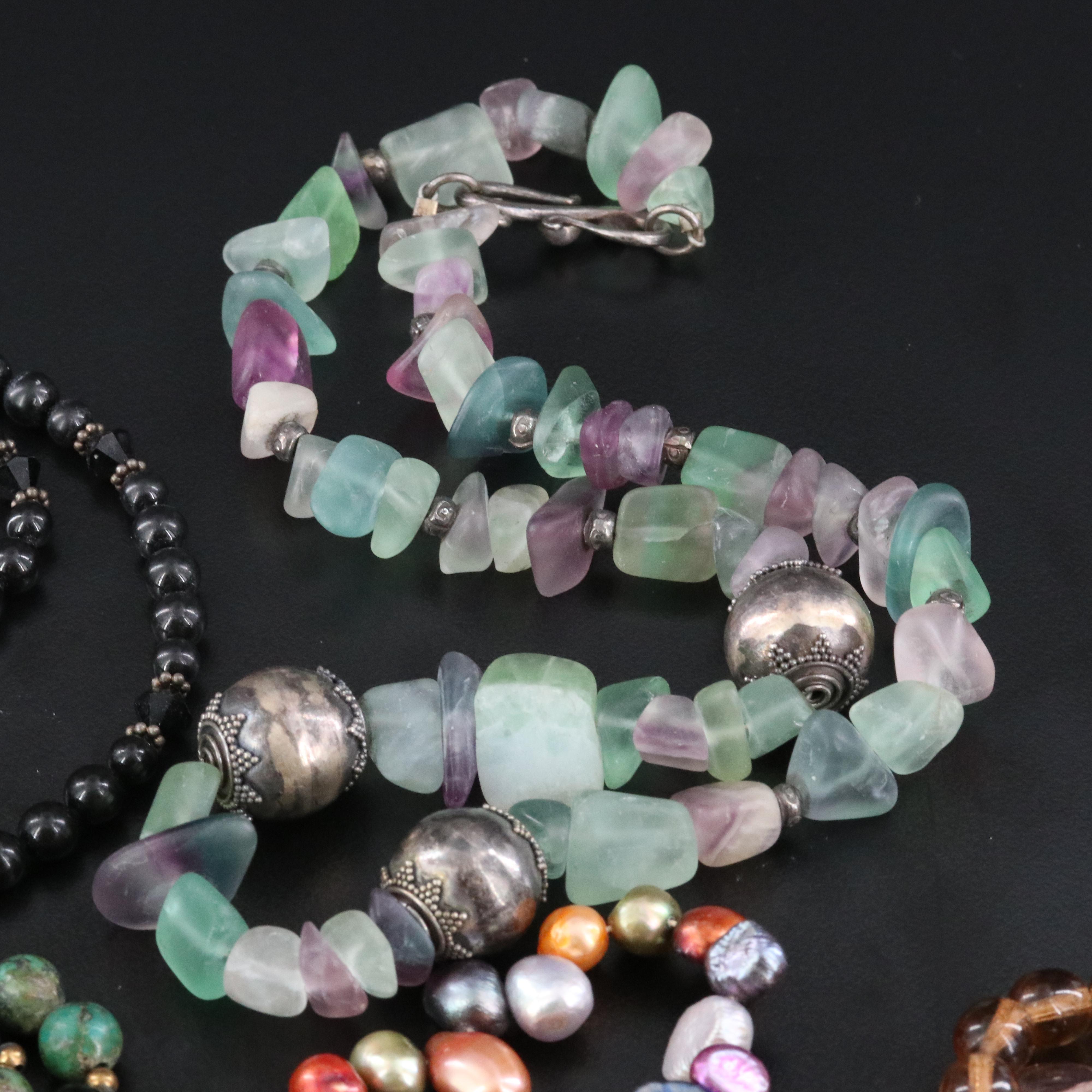 Rose Quartz, Pearl and Fluorite Featured in Necklace and Bracelet Collection