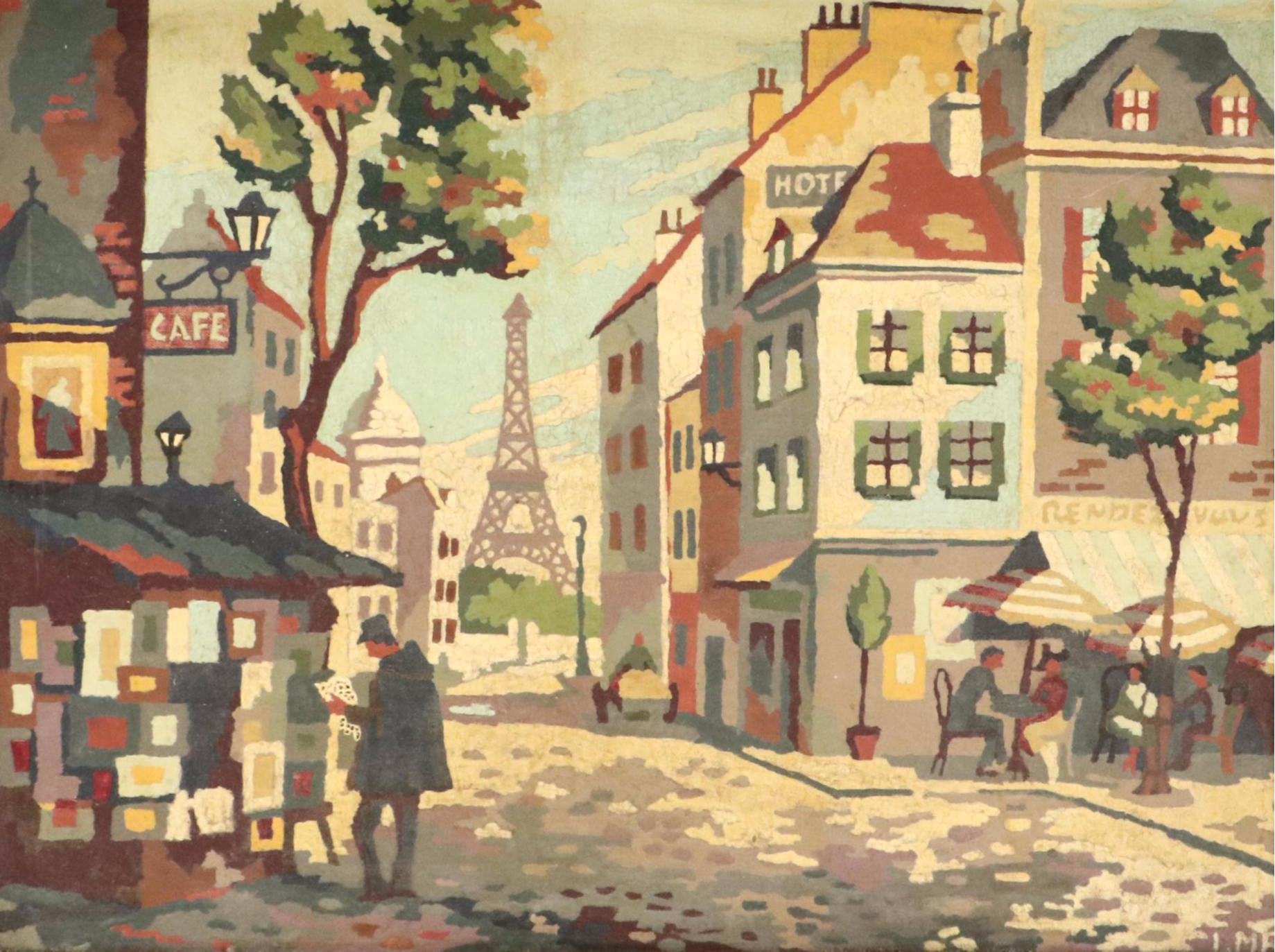 Parisian Street Scene Paint-by-Number Painting, Mid-20th Century
