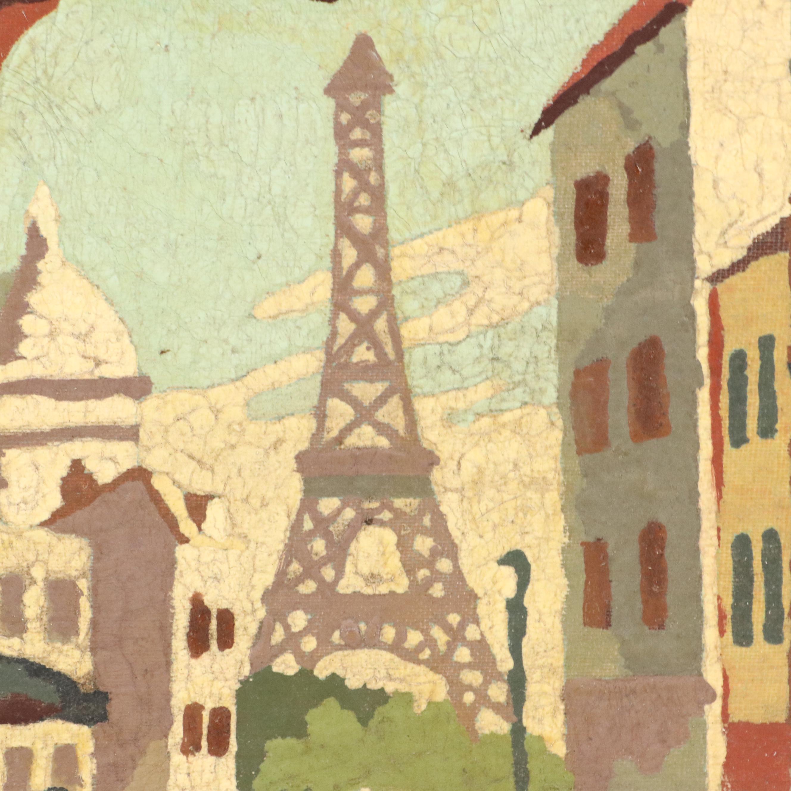 Parisian Street Scene Paint-by-Number Painting, Mid-20th Century