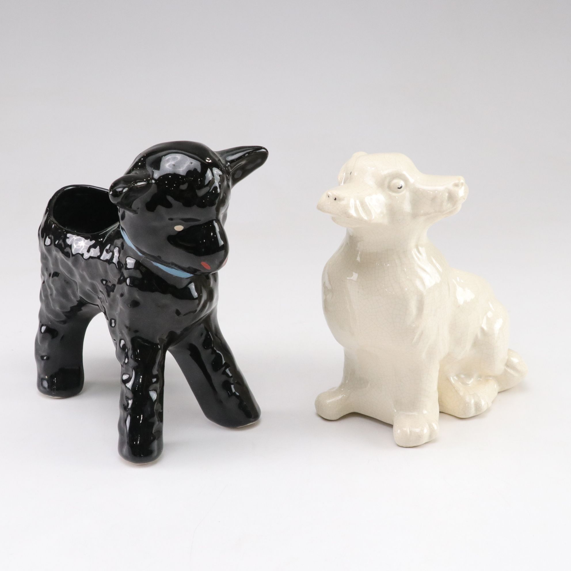 Weller Three-Headed Dog and Black Sheep Ceramic Planters,  Mid-20th Century
