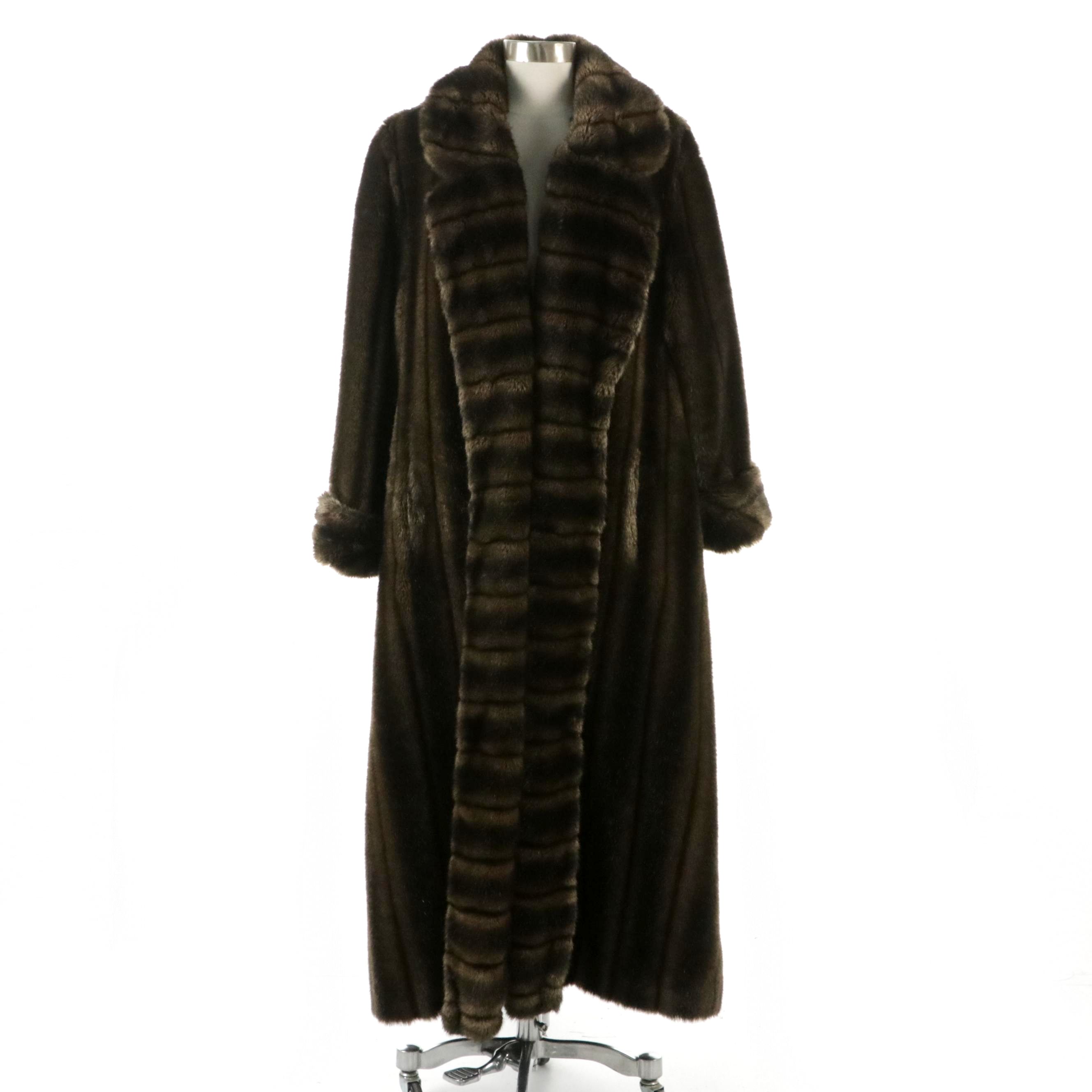 Dennis Basso for Saks Fifth Avenue Faux Fur Shawl Collar Long Coat