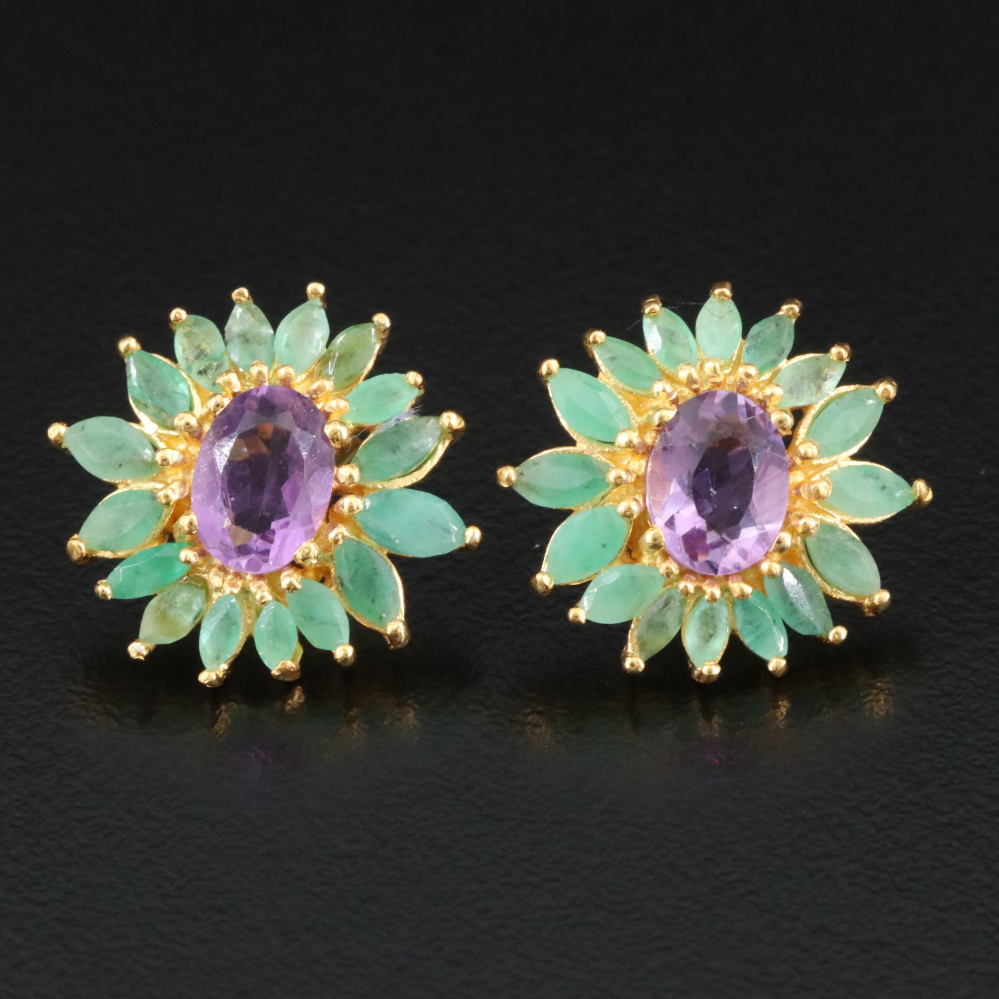 Sterling Amethyst and Emerald Earrings
